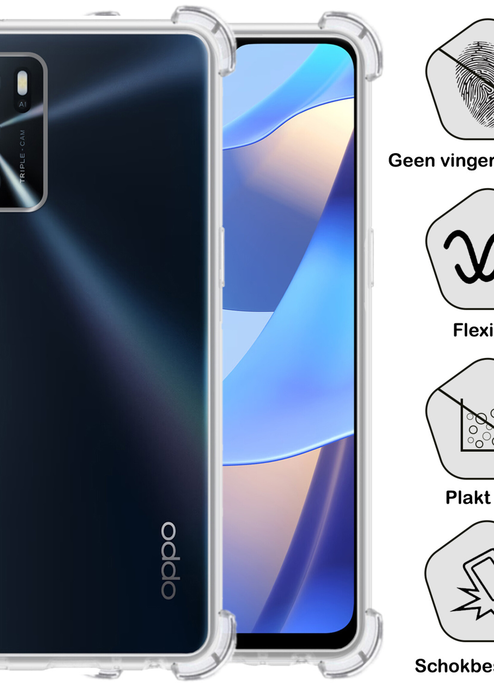 BTH Hoesje Geschikt voor OPPO A16 Hoesje Siliconen Shock Proof Case Hoes - Hoes Geschikt voor OPPO A16 Hoes Cover Case Shockproof - Transparant - 2 PACK