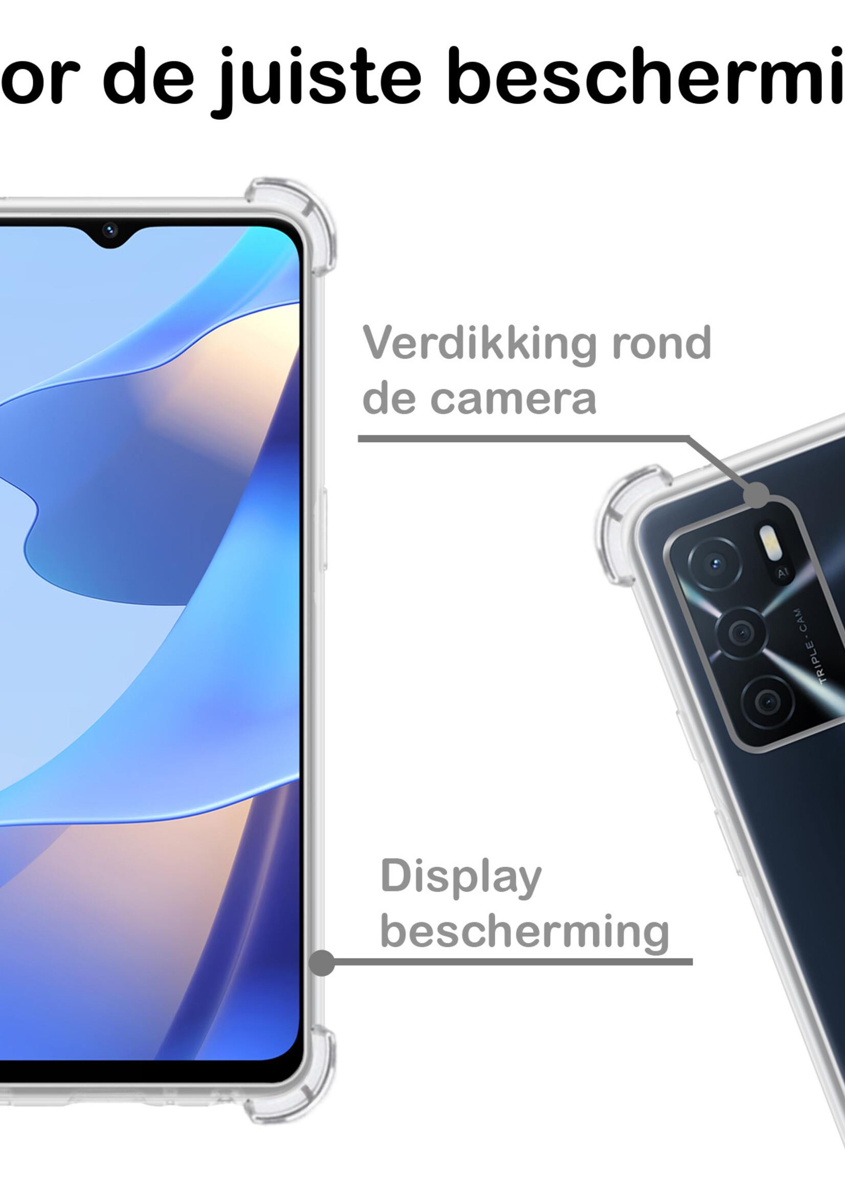BTH Hoesje Geschikt voor OPPO A16 Hoesje Siliconen Shock Proof Case Hoes - Hoes Geschikt voor OPPO A16 Hoes Cover Case Shockproof - Transparant - 2 PACK