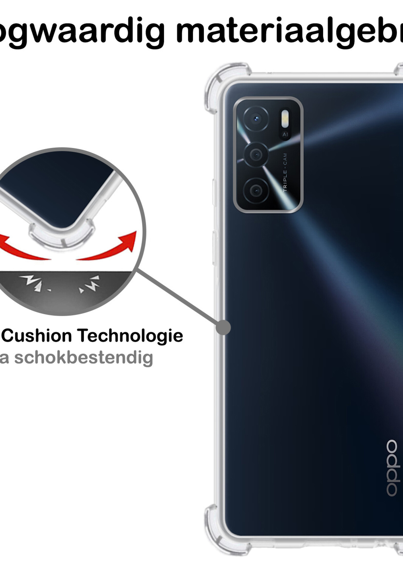 BTH Hoesje Geschikt voor OPPO A16 Hoesje Siliconen Shock Proof Case Hoes - Hoes Geschikt voor OPPO A16 Hoes Cover Case Shockproof - Transparant - 2 PACK