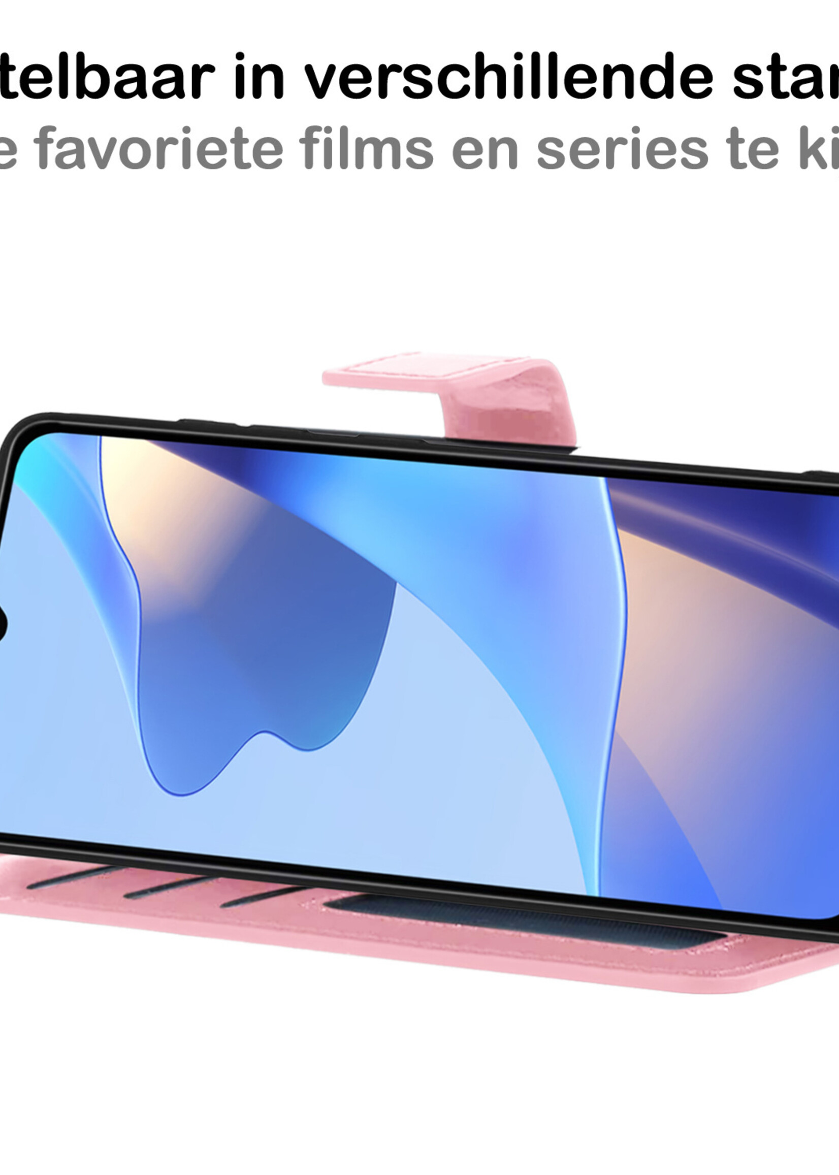 BTH OPPO A16 Hoesje Book Case Hoes - OPPO A16 Case Hoesje Portemonnee Cover - OPPO A16 Hoes Wallet Case Hoesje - Licht Roze