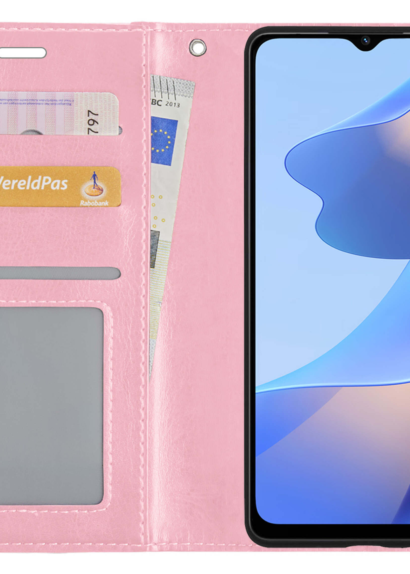 BTH OPPO A16 Hoesje Book Case Hoes - OPPO A16 Case Hoesje Portemonnee Cover - OPPO A16 Hoes Wallet Case Hoesje - Licht Roze