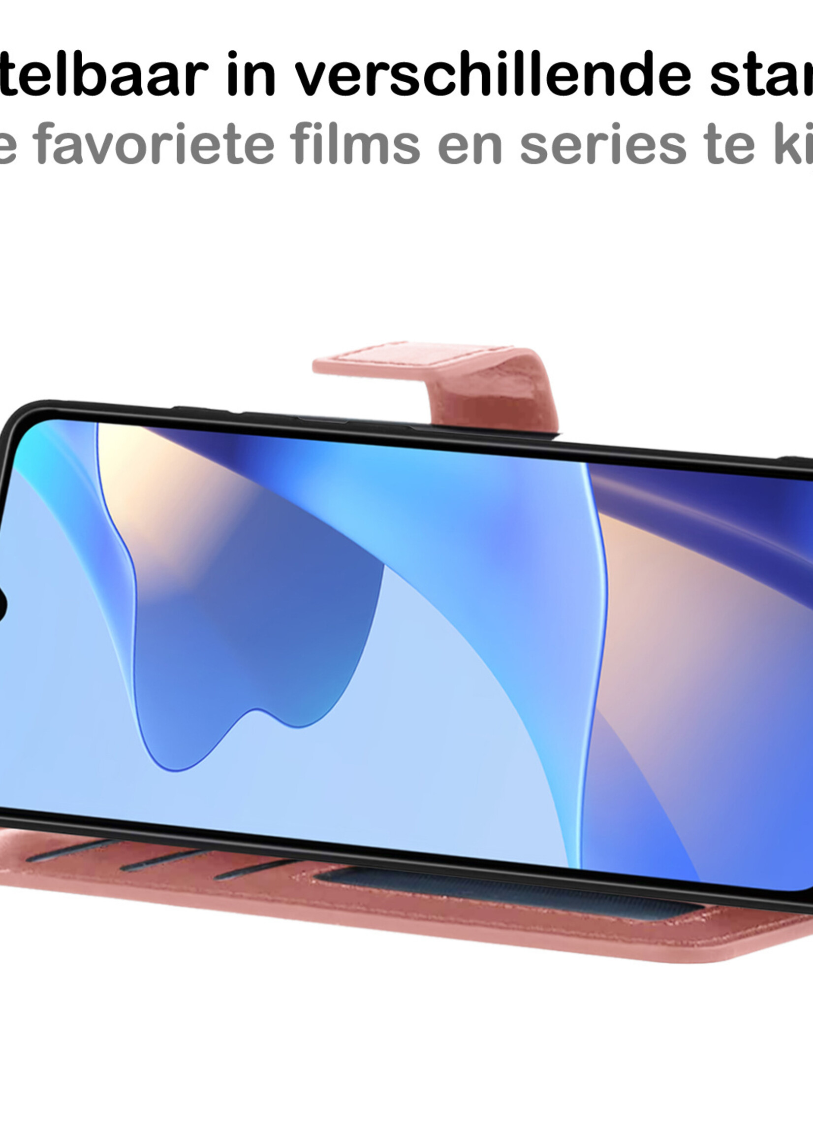 BTH OPPO A16 Hoesje Book Case Hoes - OPPO A16 Case Hoesje Portemonnee Cover - OPPO A16 Hoes Wallet Case Hoesje - Rosé Goud