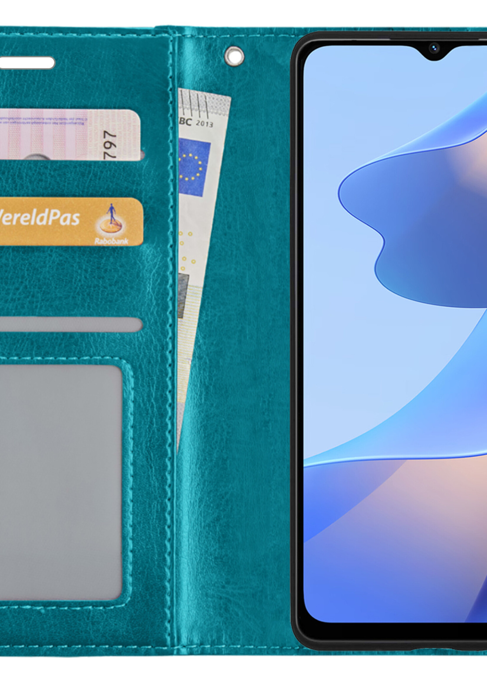 BTH OPPO A16 Hoesje Book Case Hoes - OPPO A16 Case Hoesje Portemonnee Cover - OPPO A16 Hoes Wallet Case Hoesje - Turquoise