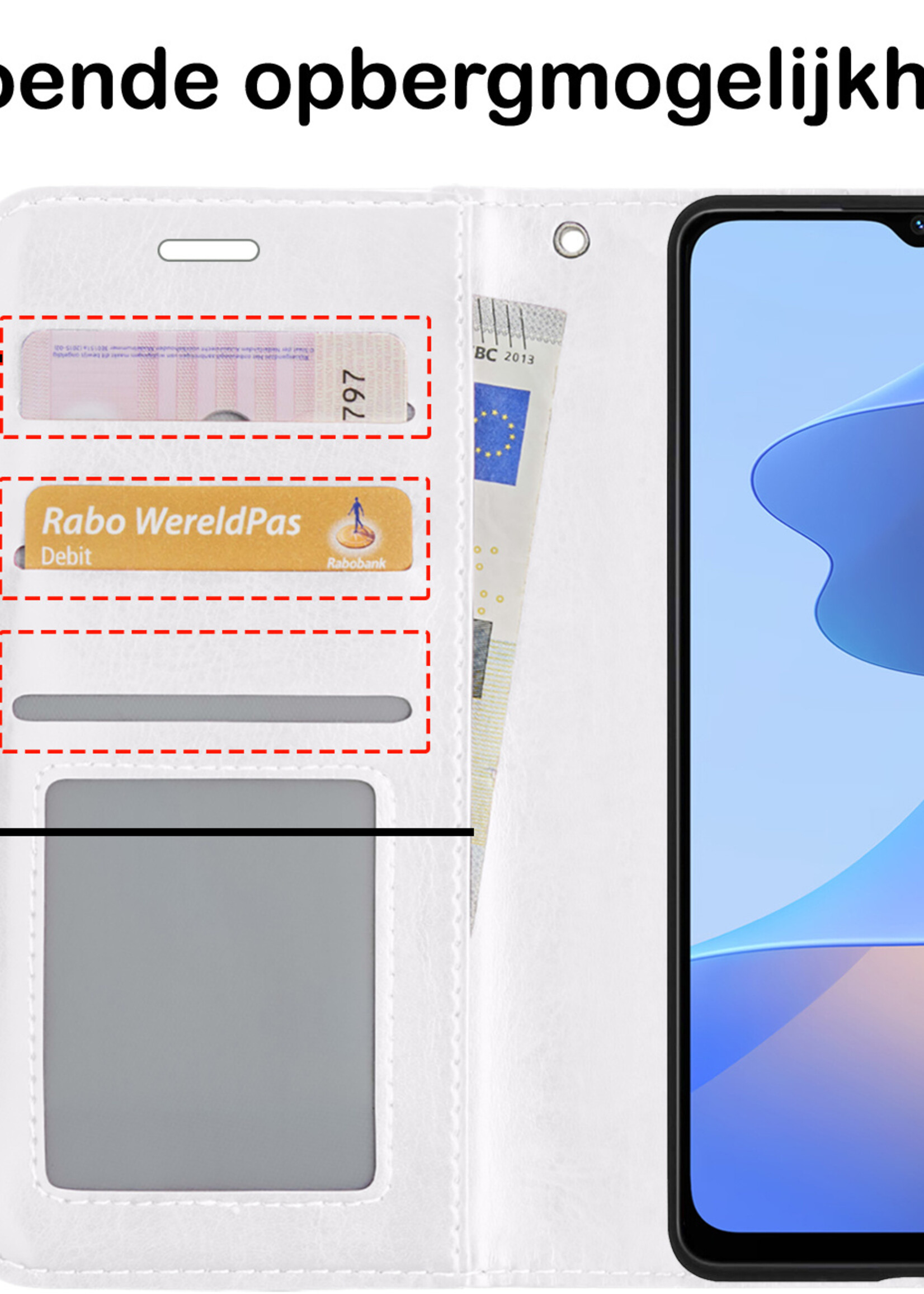 BTH OPPO A16 Hoesje Book Case Hoes - OPPO A16 Case Hoesje Portemonnee Cover - OPPO A16 Hoes Wallet Case Hoesje - Wit