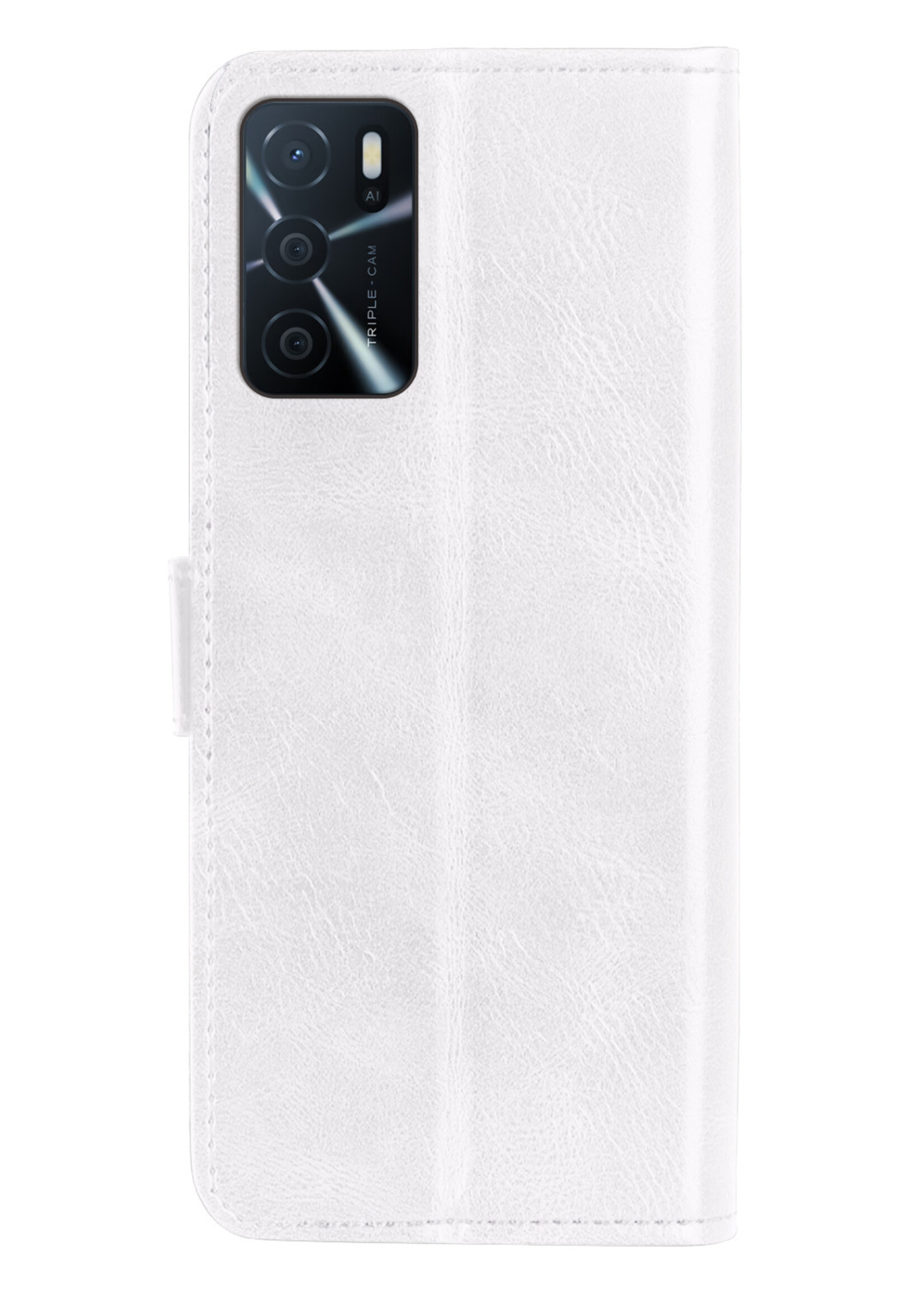 BTH OPPO A16 Hoesje Book Case Hoes - OPPO A16 Case Hoesje Portemonnee Cover - OPPO A16 Hoes Wallet Case Hoesje - Wit