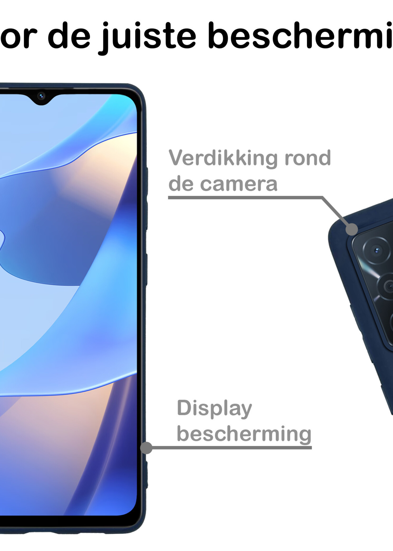 BTH Hoesje Geschikt voor OPPO A16 Hoesje Siliconen Case Hoes Met Screenprotector - Hoes Geschikt voor OPPO A16 Hoes Cover Case - Donkerblauw