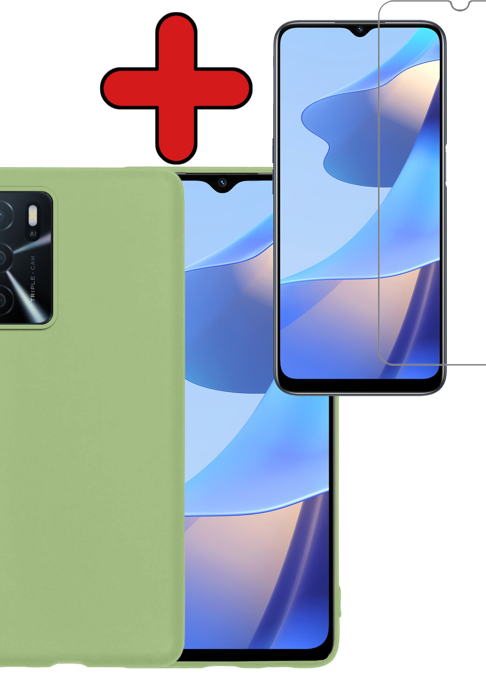 BTH Hoesje Geschikt voor OPPO A16 Hoesje Siliconen Case Hoes Met Screenprotector - Hoes Geschikt voor OPPO A16 Hoes Cover Case - Groen
