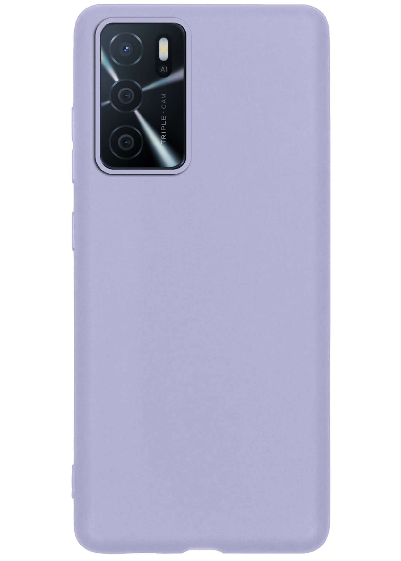 BTH Hoesje Geschikt voor OPPO A16 Hoesje Siliconen Case Hoes Met Screenprotector - Hoes Geschikt voor OPPO A16 Hoes Cover Case - Lila