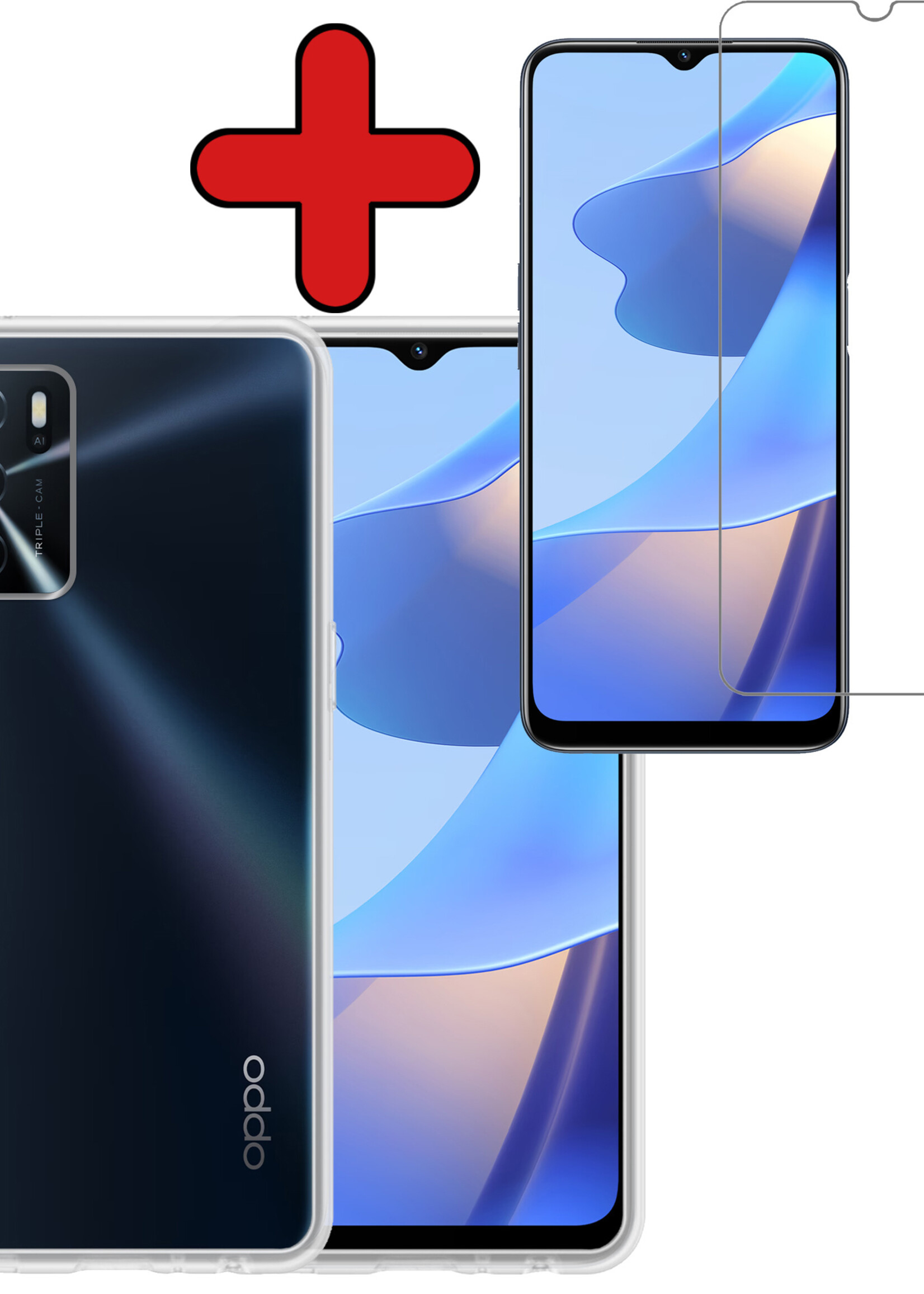 BTH Hoesje Geschikt voor OPPO A16 Hoesje Siliconen Case Hoes Met Screenprotector - Hoes Geschikt voor OPPO A16 Hoes Cover Case - Transparant
