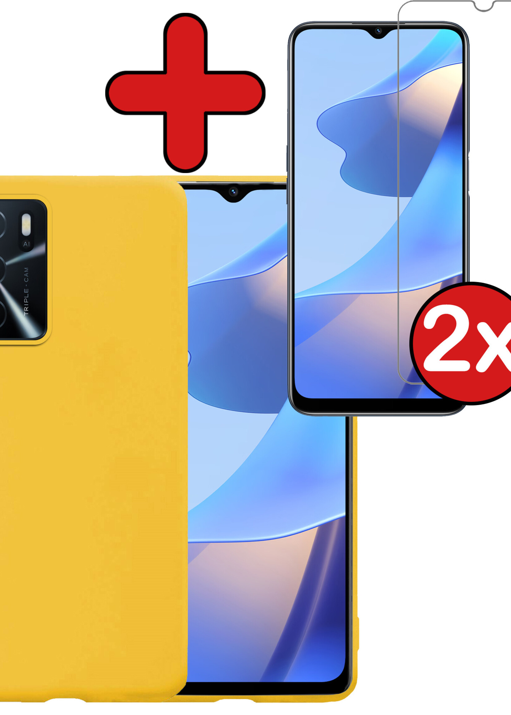 BTH Hoesje Geschikt voor OPPO A16 Hoesje Siliconen Case Hoes Met 2x Screenprotector - Hoes Geschikt voor OPPO A16 Hoes Cover Case - Geel