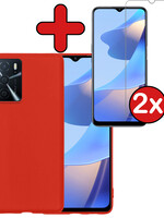 BTH BTH OPPO A16 Hoesje Siliconen Met 2x Screenprotector - Rood