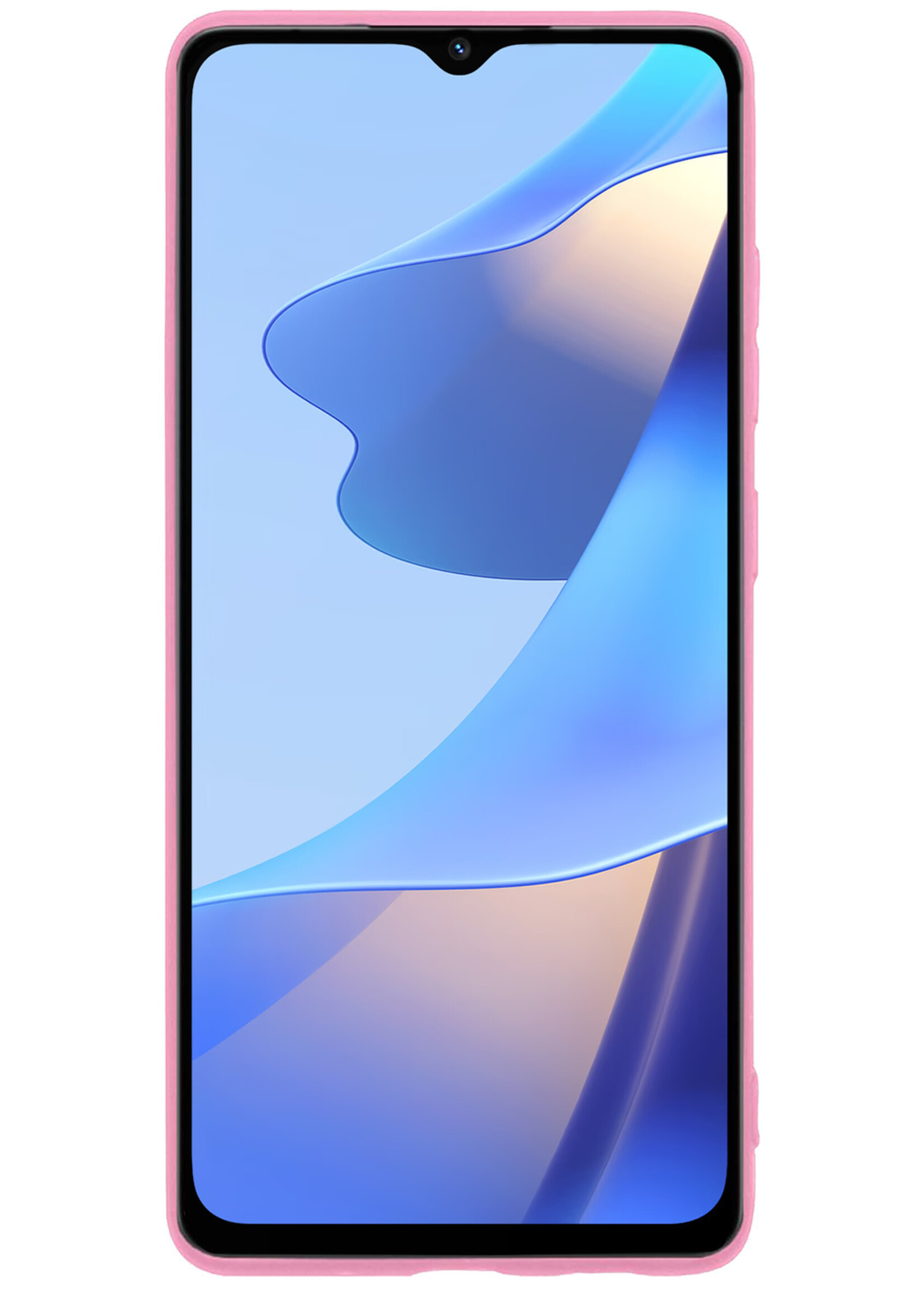 BTH Hoesje Geschikt voor OPPO A16 Hoesje Siliconen Case Hoes Met 2x Screenprotector - Hoes Geschikt voor OPPO A16 Hoes Cover Case - Lichtroze