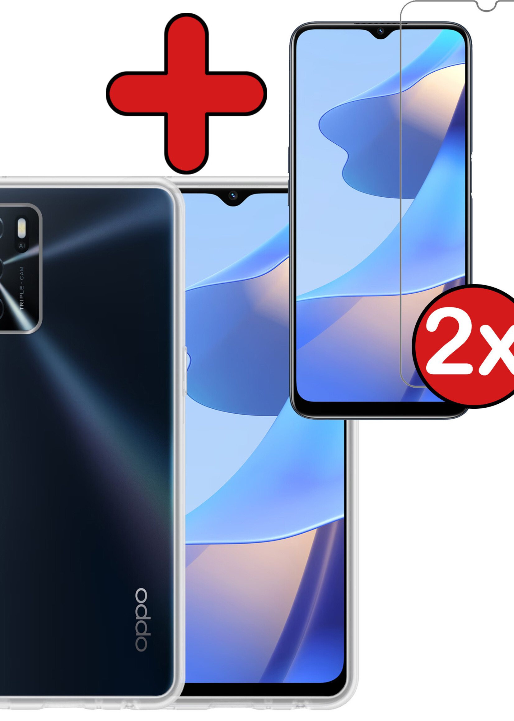 BTH Hoesje Geschikt voor OPPO A16 Hoesje Siliconen Case Hoes Met 2x Screenprotector - Hoes Geschikt voor OPPO A16 Hoes Cover Case - Transparant