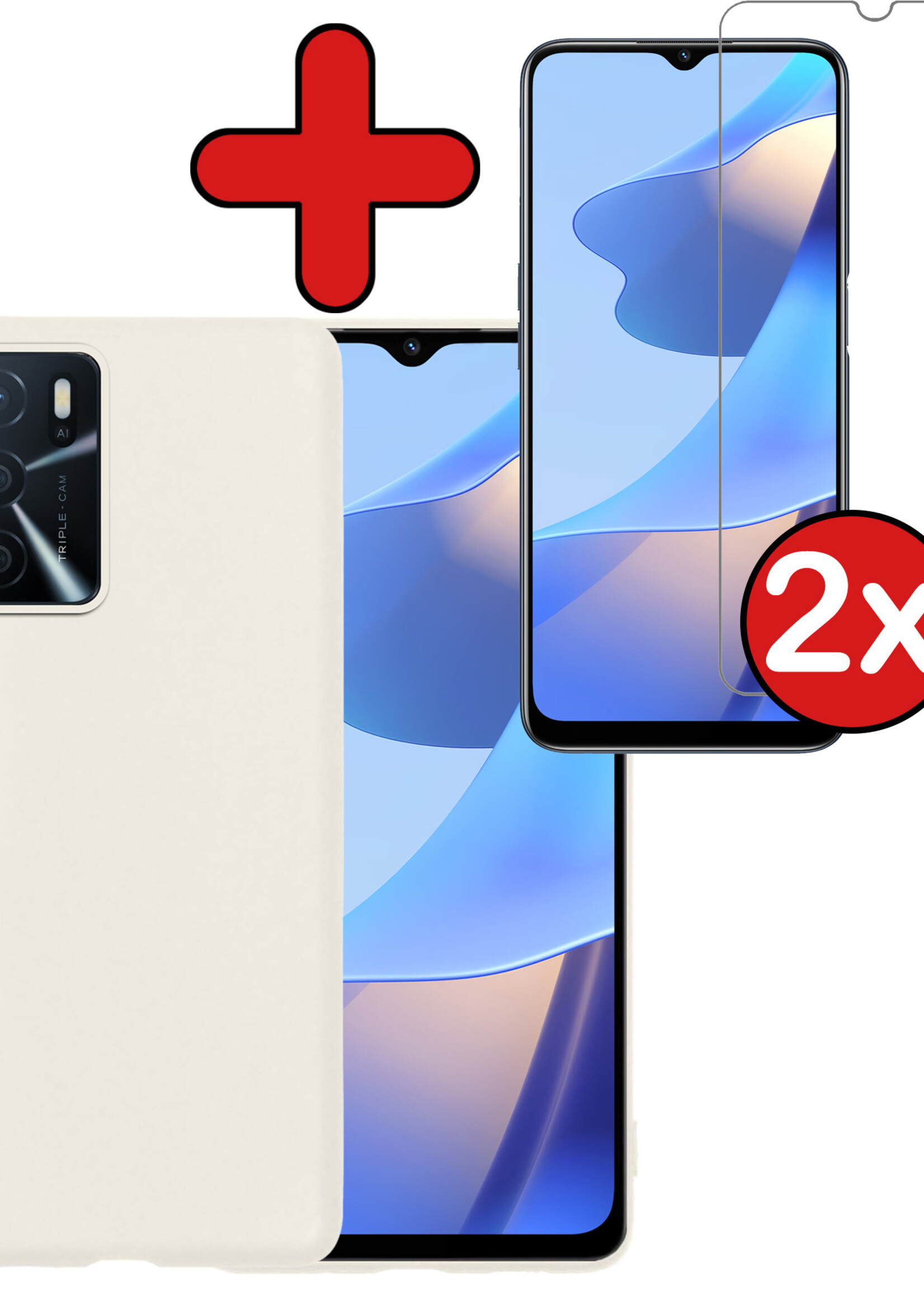 BTH Hoesje Geschikt voor OPPO A16 Hoesje Siliconen Case Hoes Met 2x Screenprotector - Hoes Geschikt voor OPPO A16 Hoes Cover Case - Wit