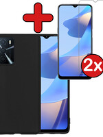 BTH BTH OPPO A16 Hoesje Siliconen Met 2x Screenprotector - Zwart