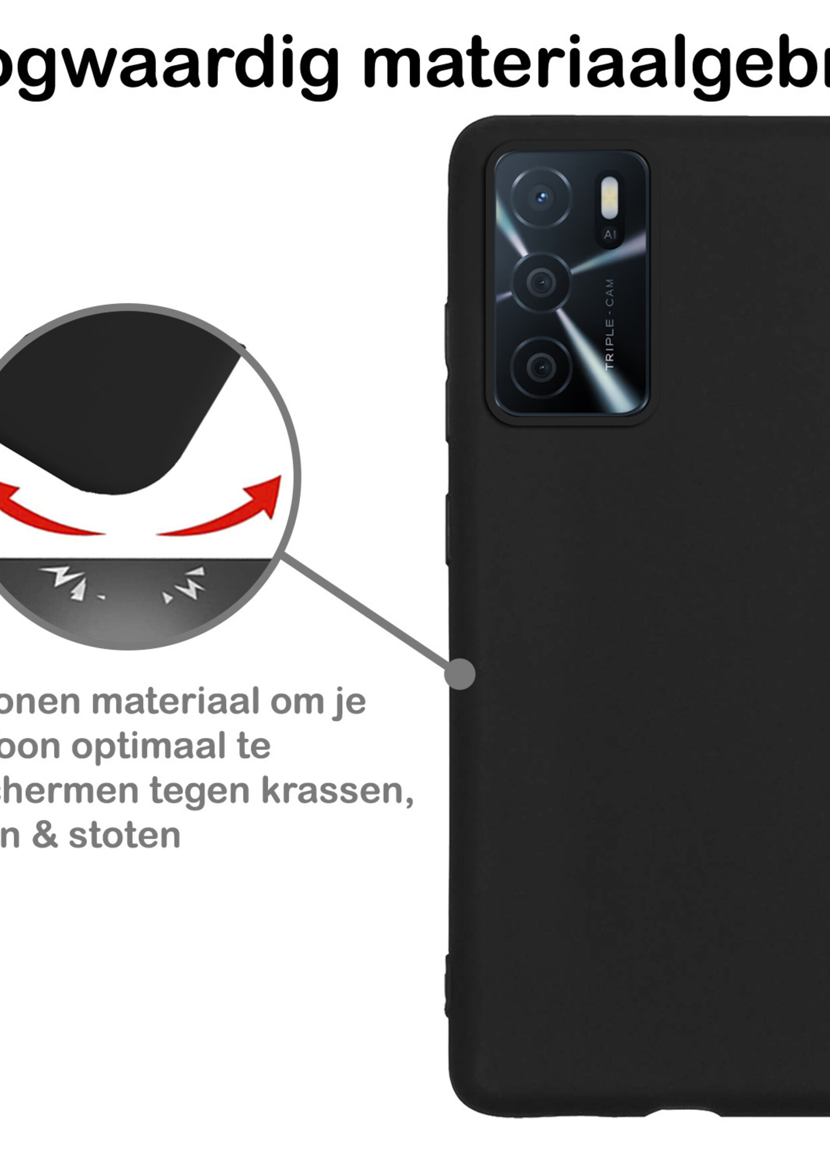 BTH Hoesje Geschikt voor OPPO A16 Hoesje Siliconen Case Hoes Met 2x Screenprotector - Hoes Geschikt voor OPPO A16 Hoes Cover Case - Zwart