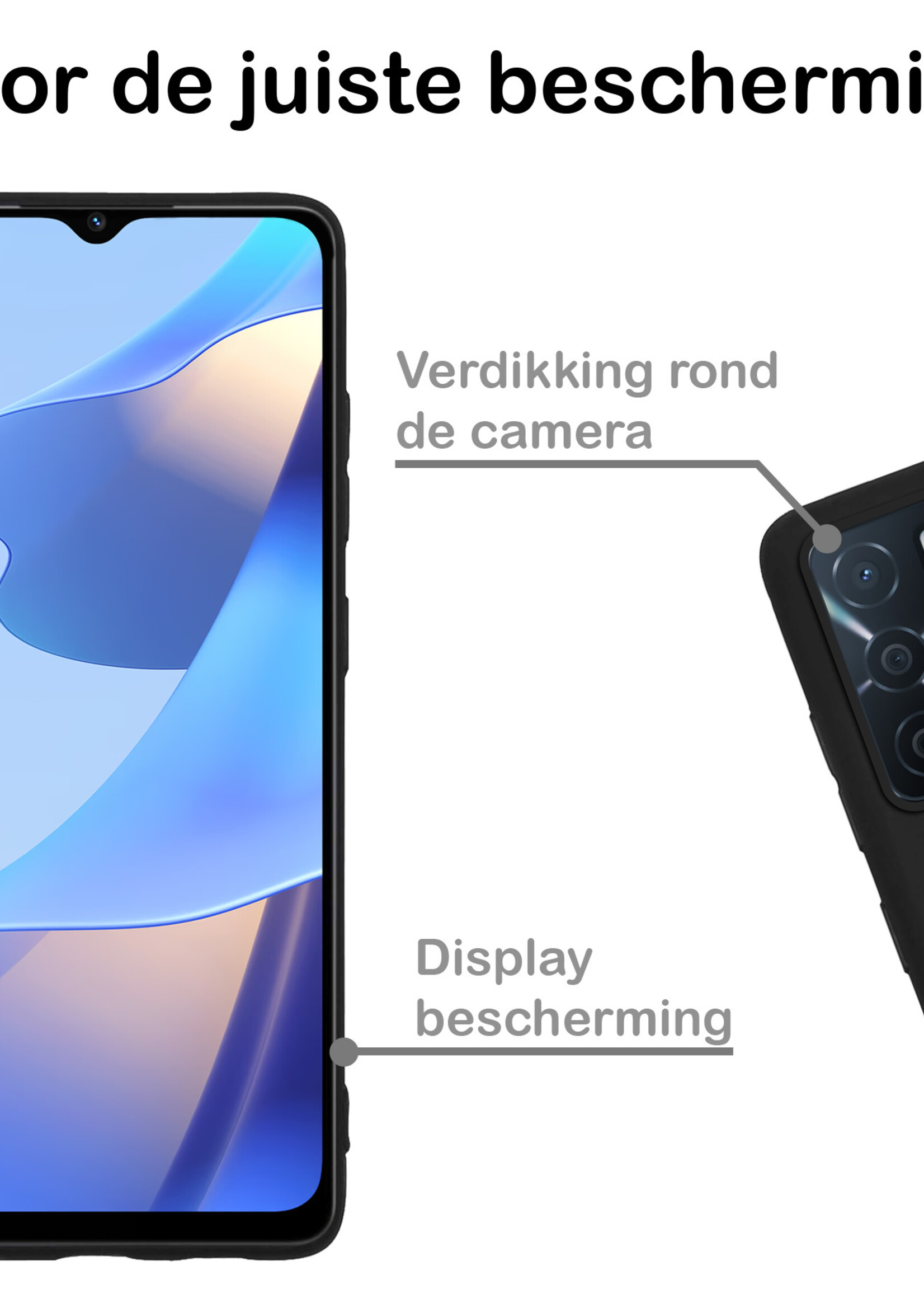 BTH Hoesje Geschikt voor OPPO A16 Hoesje Siliconen Case Hoes Met 2x Screenprotector - Hoes Geschikt voor OPPO A16 Hoes Cover Case - Zwart