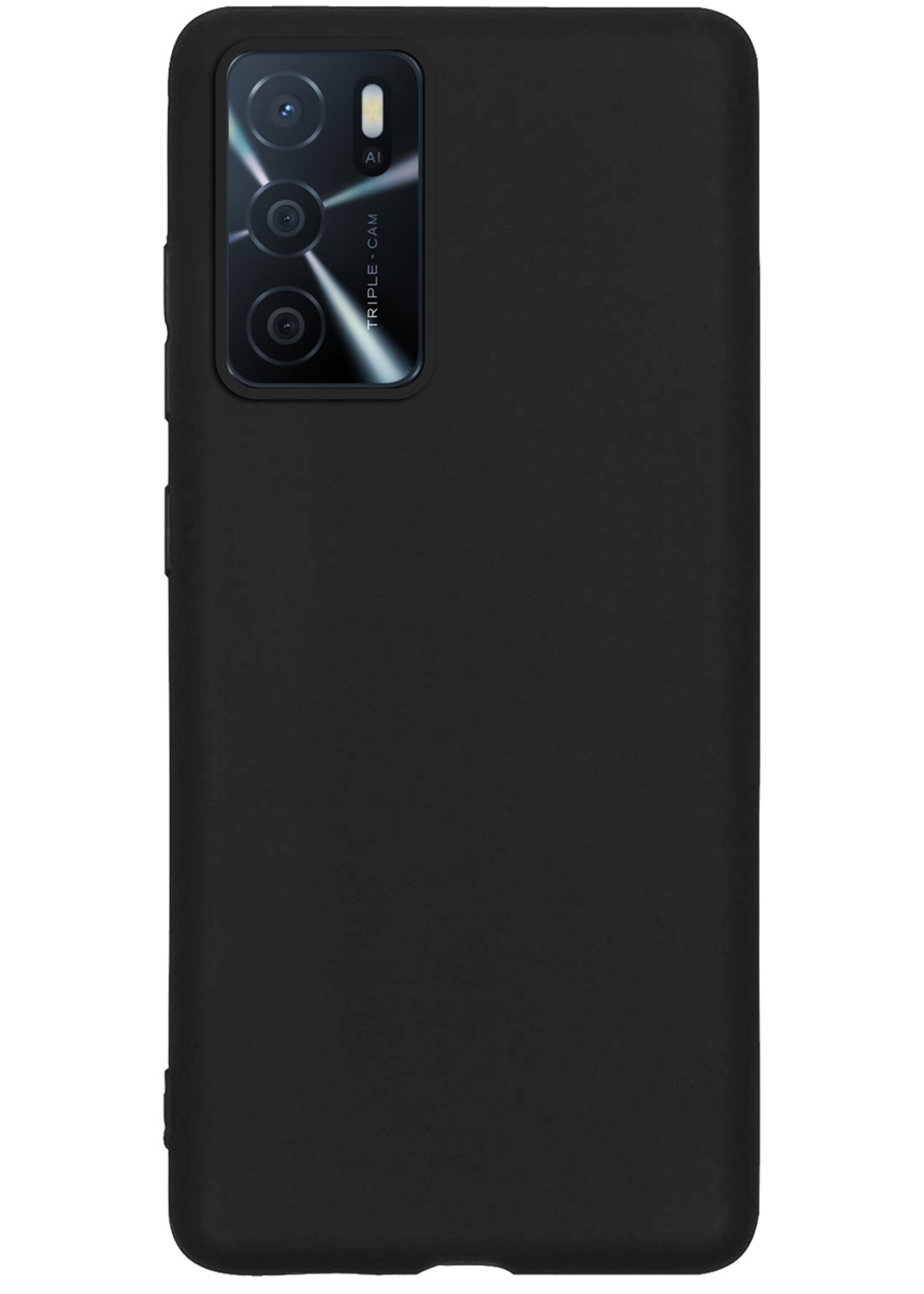 BTH Hoesje Geschikt voor OPPO A16 Hoesje Siliconen Case Hoes Met 2x Screenprotector - Hoes Geschikt voor OPPO A16 Hoes Cover Case - Zwart