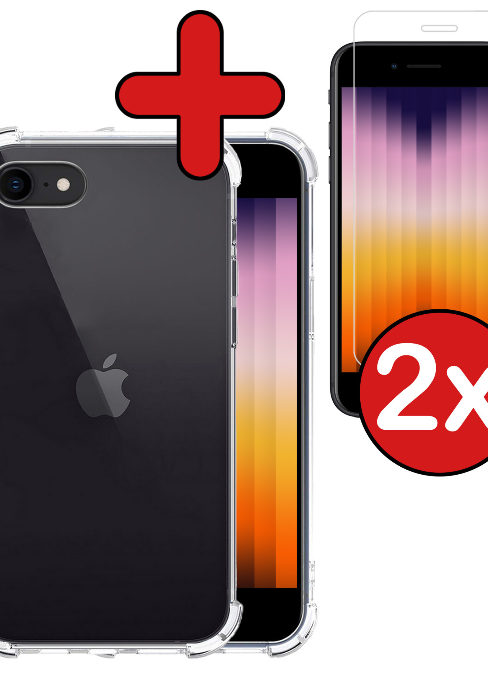 BTH Hoesje Geschikt voor iPhone SE 2022 Hoesje Siliconen Shock Proof Case Hoes Met 2x Screenprotector - Hoes Geschikt voor iPhone SE (2022) Hoes Cover Case Shockproof - Transparant