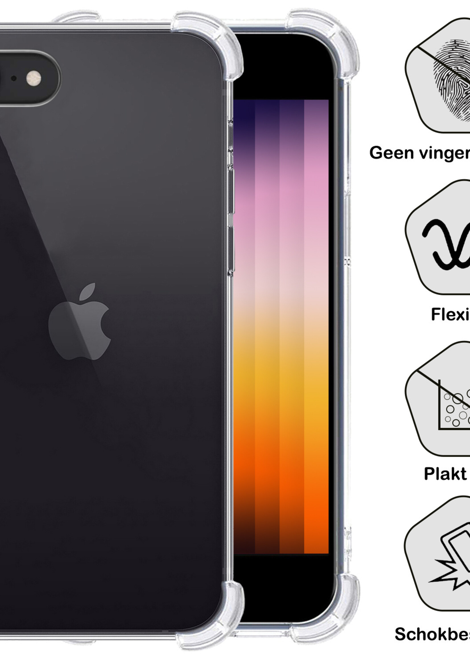 BTH Hoesje Geschikt voor iPhone SE 2022 Hoesje Siliconen Shock Proof Case Hoes Met 2x Screenprotector - Hoes Geschikt voor iPhone SE (2022) Hoes Cover Case Shockproof - Transparant