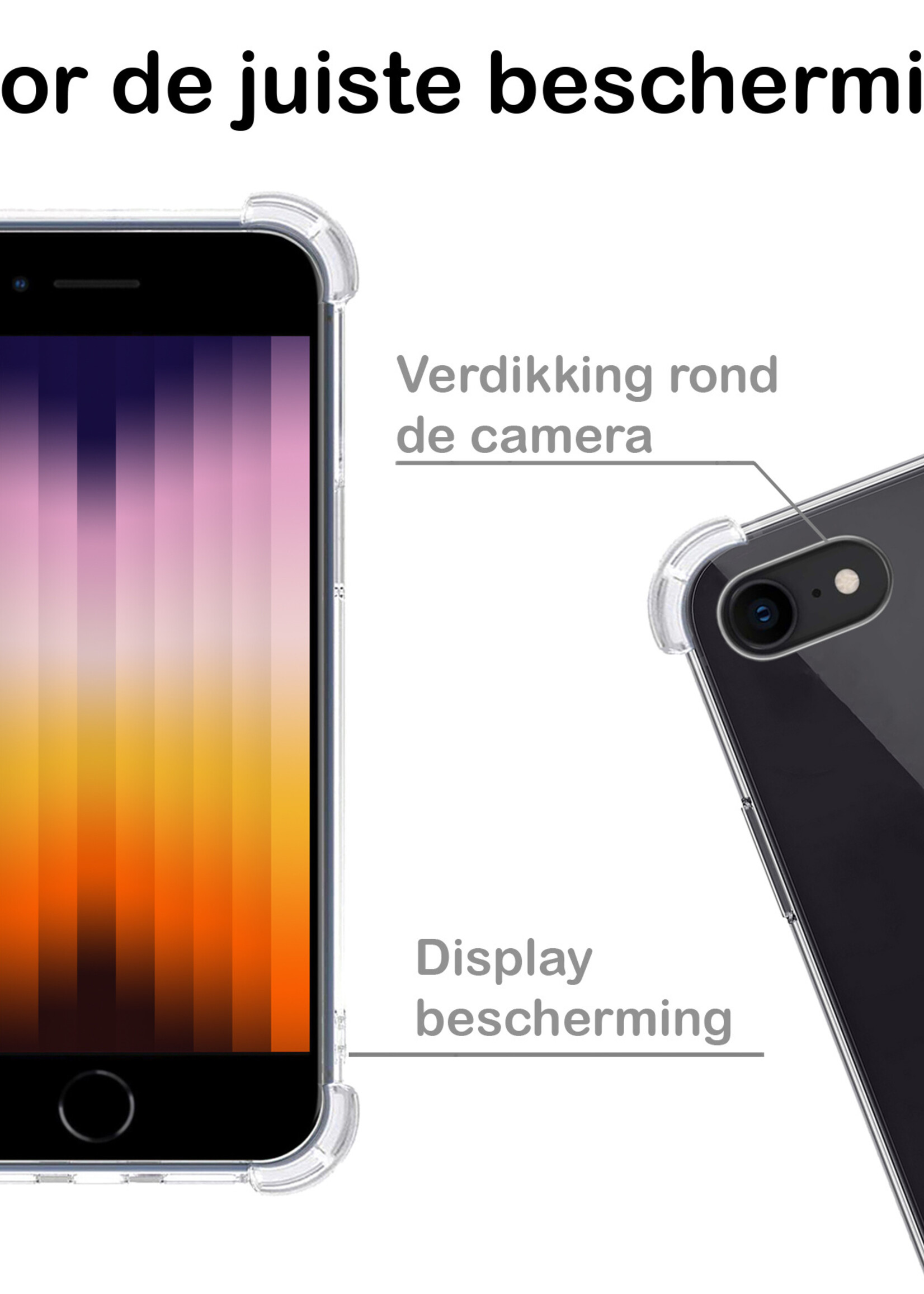 BTH Hoesje Geschikt voor iPhone SE 2022 Hoesje Siliconen Shock Proof Case Hoes Met 2x Screenprotector - Hoes Geschikt voor iPhone SE (2022) Hoes Cover Case Shockproof - Transparant