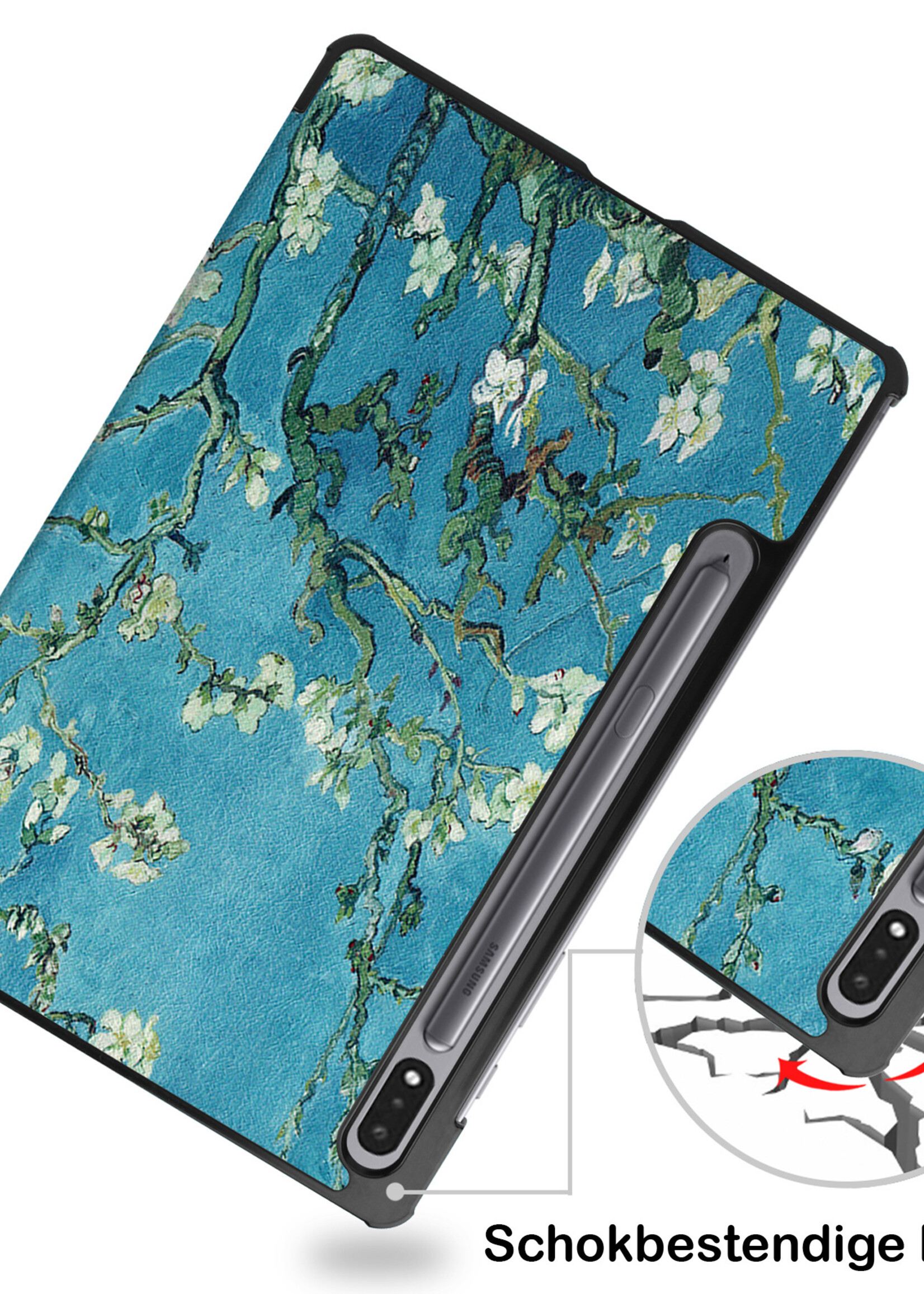 BTH Samsung Tab S8 Hoes Book Case Hoesje Met S Pen Uitsparing - Samsung Galaxy Tab S8 Hoesje Cover - Bloesem