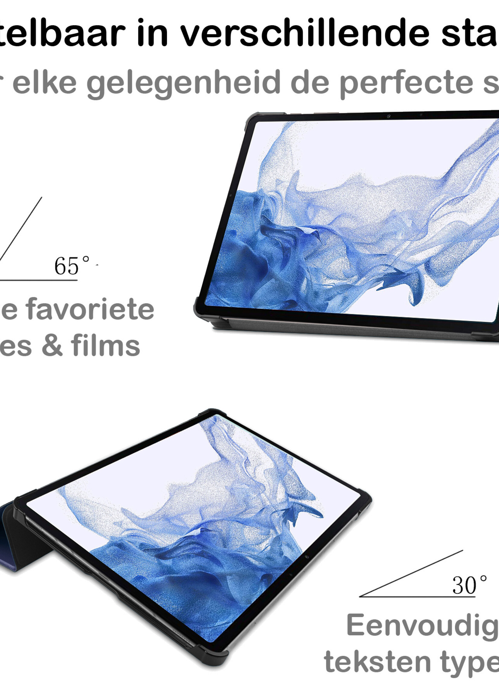 BTH Samsung Tab S8 Hoes Book Case Hoesje Met S Pen Uitsparing - Samsung Galaxy Tab S8 Hoesje Cover - Donker Blauw