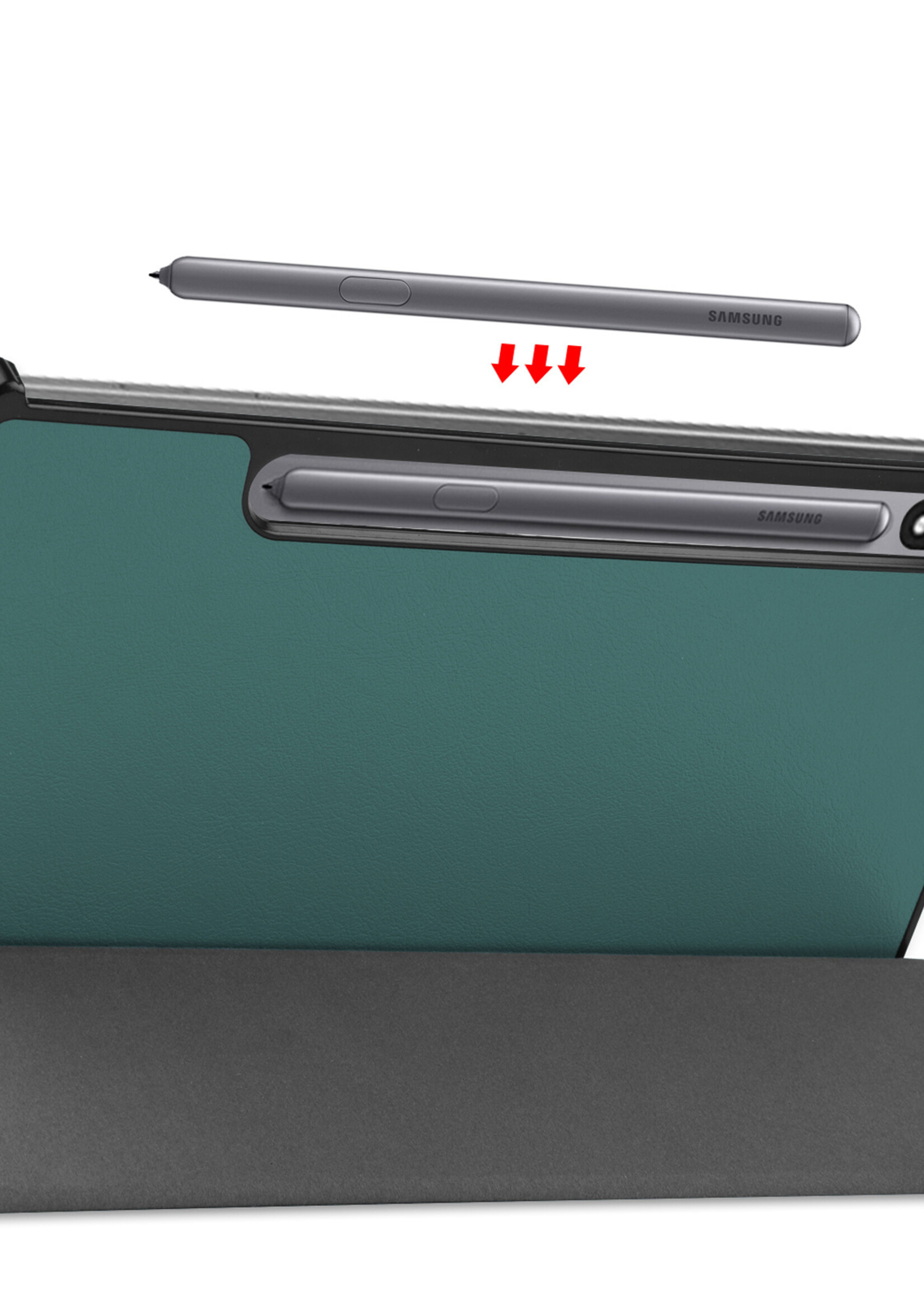 BTH Samsung Tab S8 Hoes Book Case Hoesje Met S Pen Uitsparing - Samsung Galaxy Tab S8 Hoesje Cover - Donker Groen