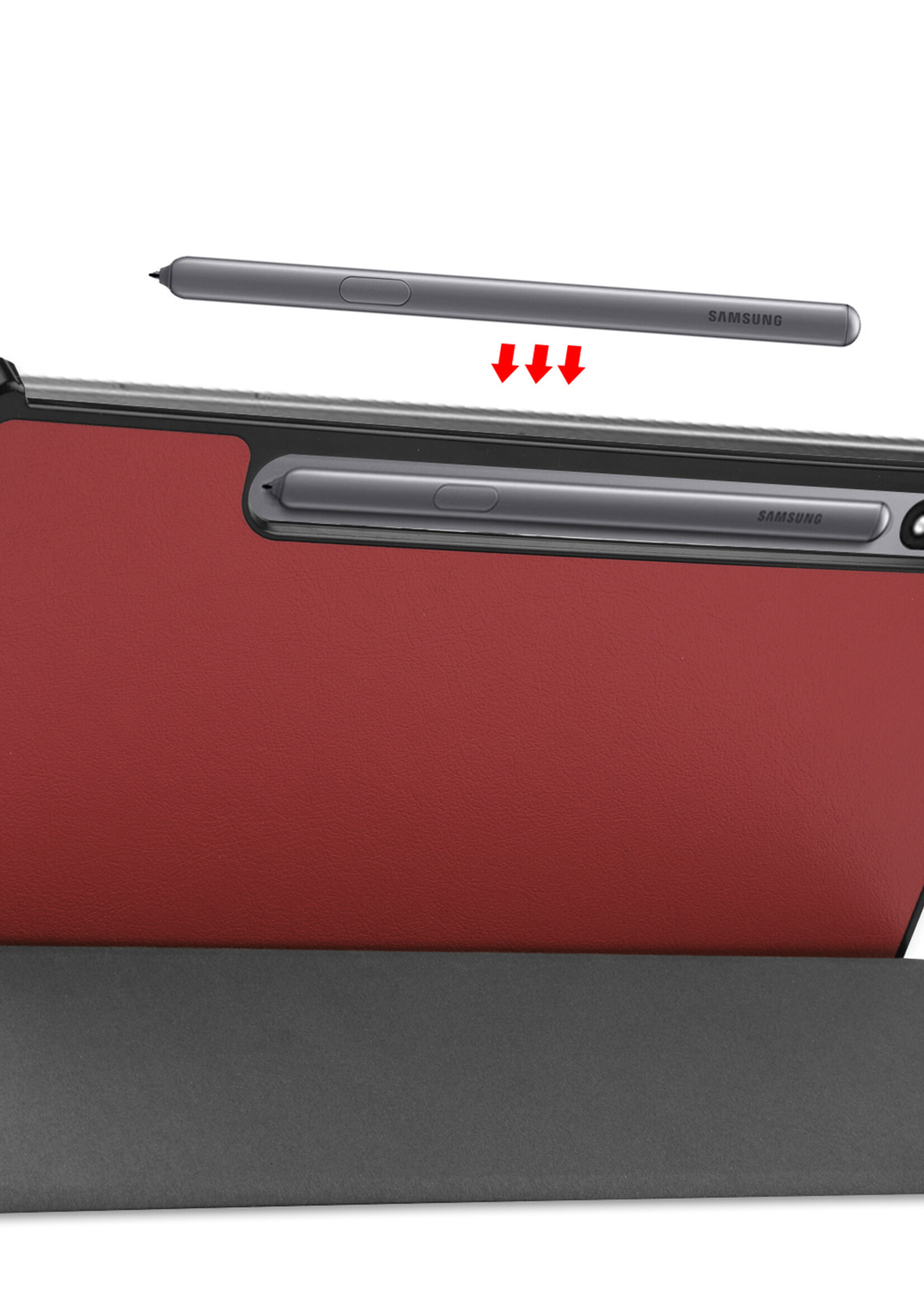 BTH Samsung Tab S8 Hoes Book Case Hoesje Met S Pen Uitsparing - Samsung Galaxy Tab S8 Hoesje Cover - Donker Rood