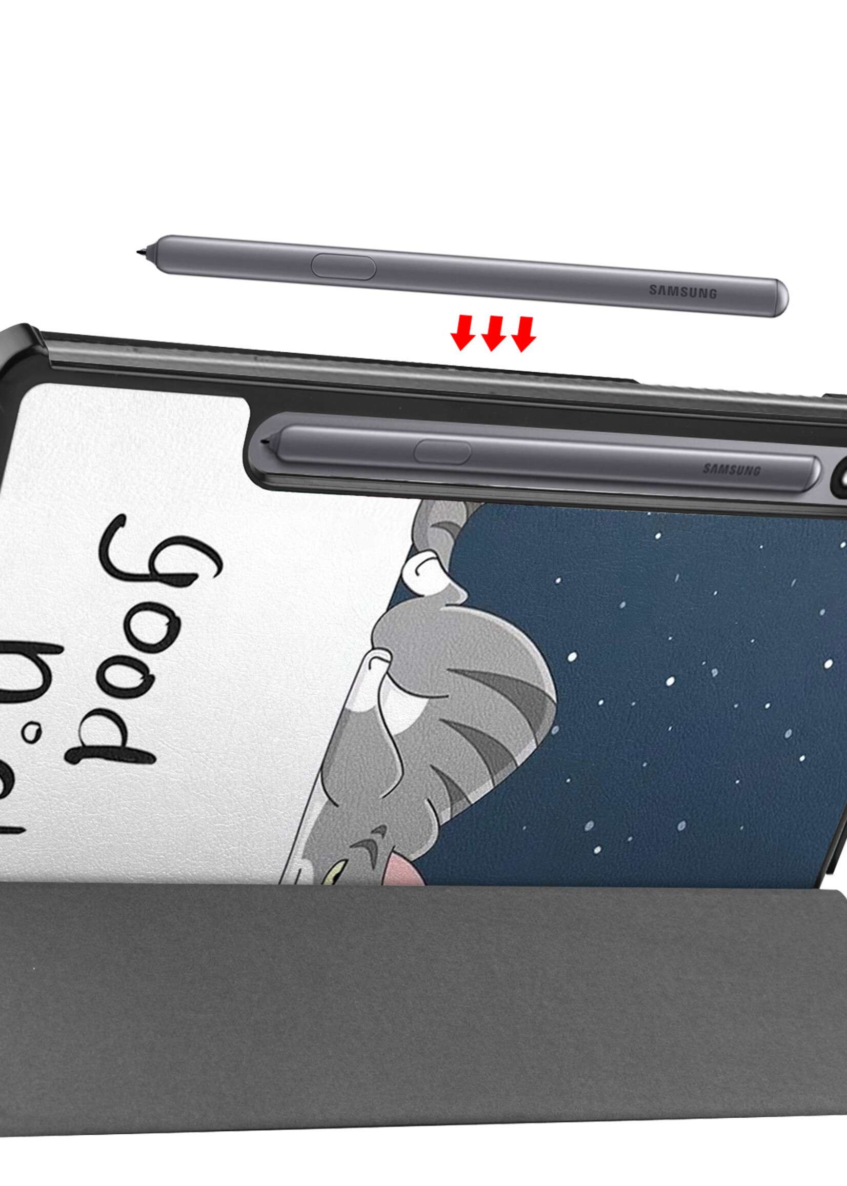 BTH Samsung Tab S8 Hoes Book Case Hoesje Met S Pen Uitsparing - Samsung Galaxy Tab S8 Hoesje Cover - Kat