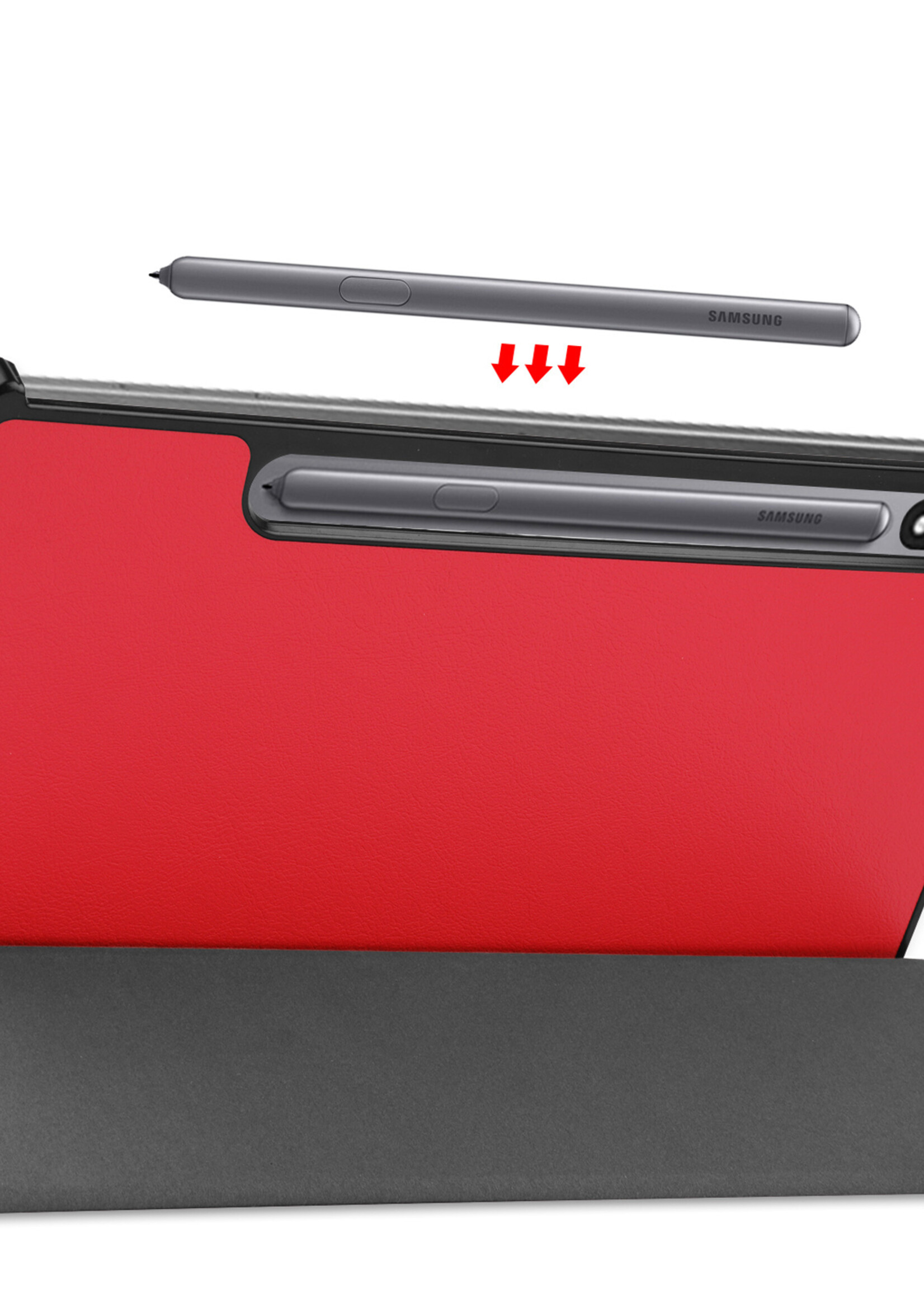 BTH Samsung Tab S8 Hoes Book Case Hoesje Met S Pen Uitsparing - Samsung Galaxy Tab S8 Hoesje Cover - Rood