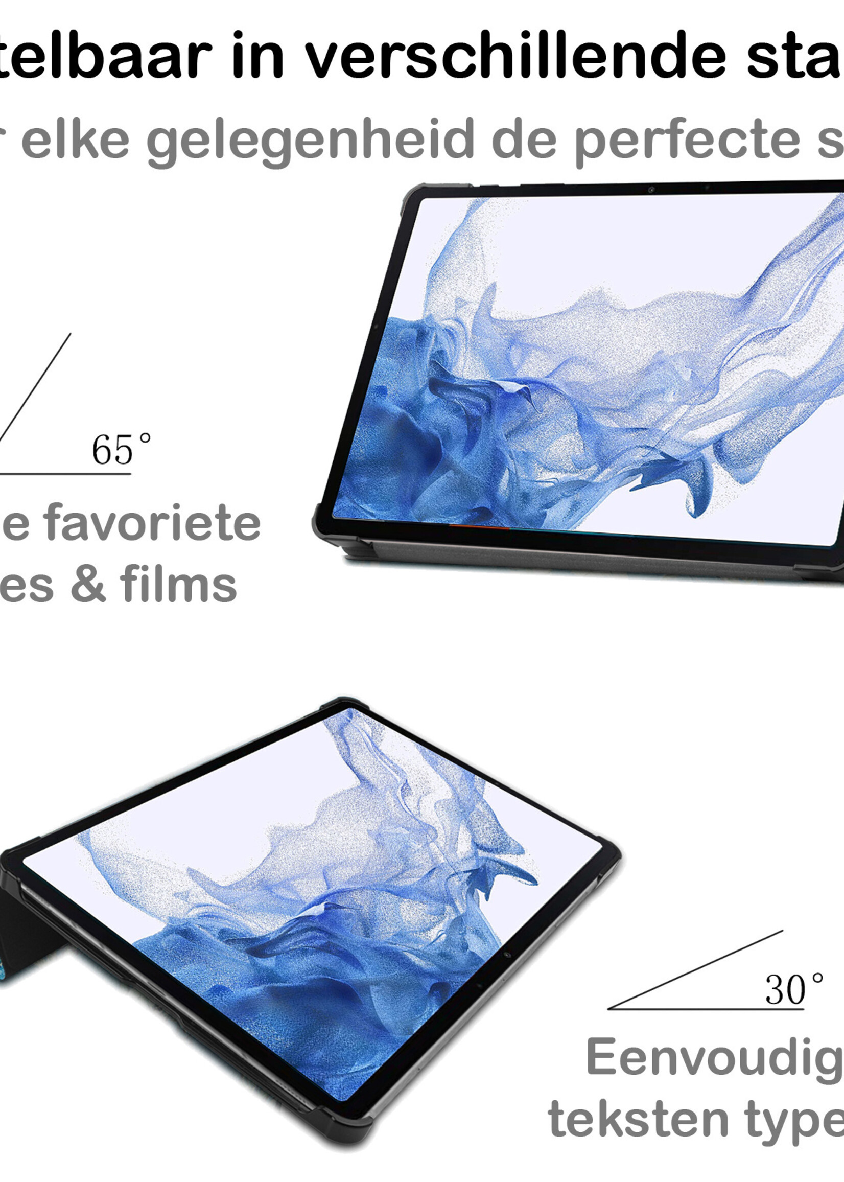 BTH Hoes Geschikt voor Samsung Galaxy Tab S8 Hoes Book Case Hoesje Trifold Cover Met Screenprotector - Hoesje Geschikt voor Samsung Tab S8 Hoesje Bookcase - Bloesem