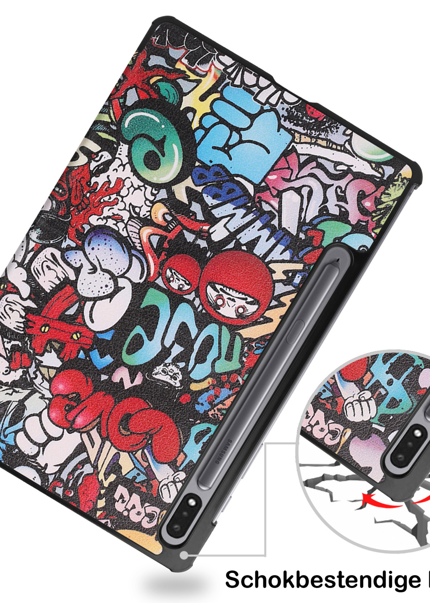 BTH Hoes Geschikt voor Samsung Galaxy Tab S8 Hoes Book Case Hoesje Trifold Cover Met Screenprotector - Hoesje Geschikt voor Samsung Tab S8 Hoesje Bookcase - Graffity
