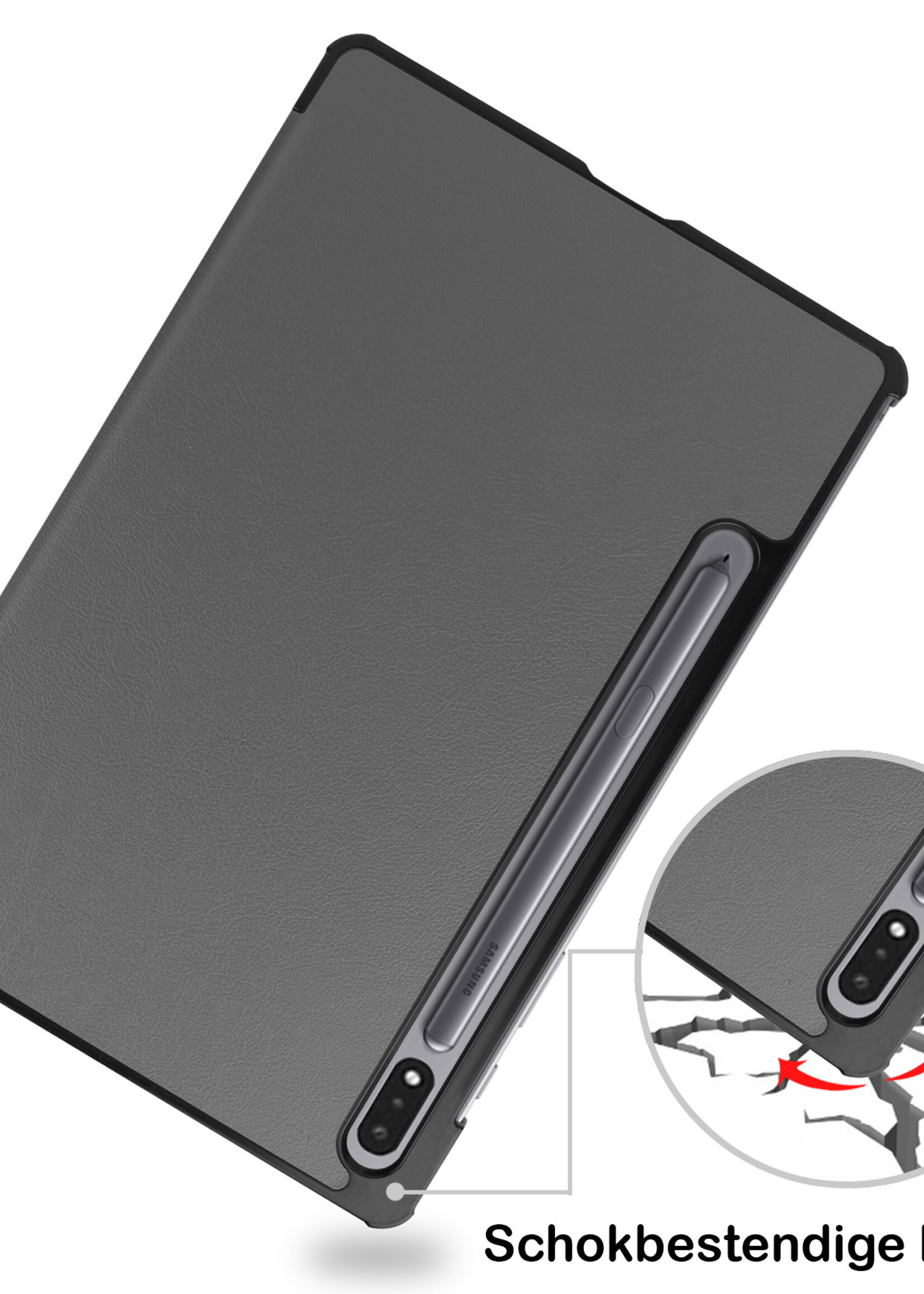 BTH Hoes Geschikt voor Samsung Galaxy Tab S8 Hoes Book Case Hoesje Trifold Cover Met Screenprotector - Hoesje Geschikt voor Samsung Tab S8 Hoesje Bookcase - Grijs