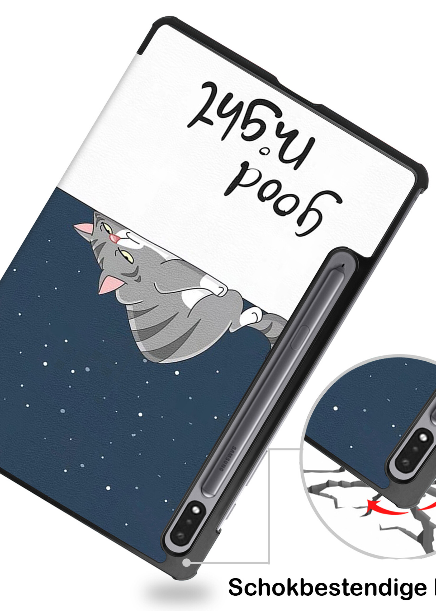 BTH Hoes Geschikt voor Samsung Galaxy Tab S8 Hoes Book Case Hoesje Trifold Cover Met Screenprotector - Hoesje Geschikt voor Samsung Tab S8 Hoesje Bookcase - Kat