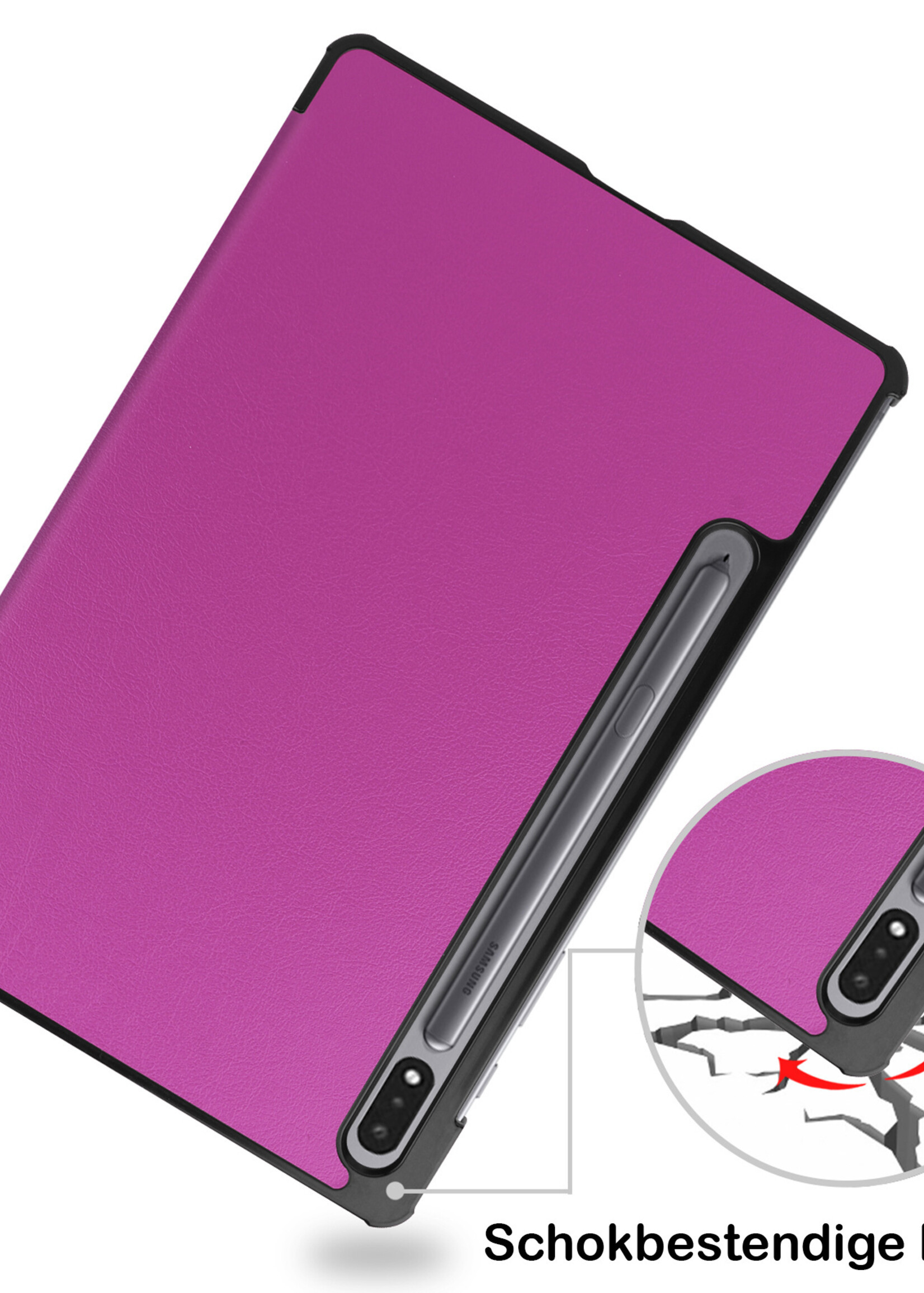 BTH Hoes Geschikt voor Samsung Galaxy Tab S8 Hoes Book Case Hoesje Trifold Cover Met Screenprotector - Hoesje Geschikt voor Samsung Tab S8 Hoesje Bookcase - Paars