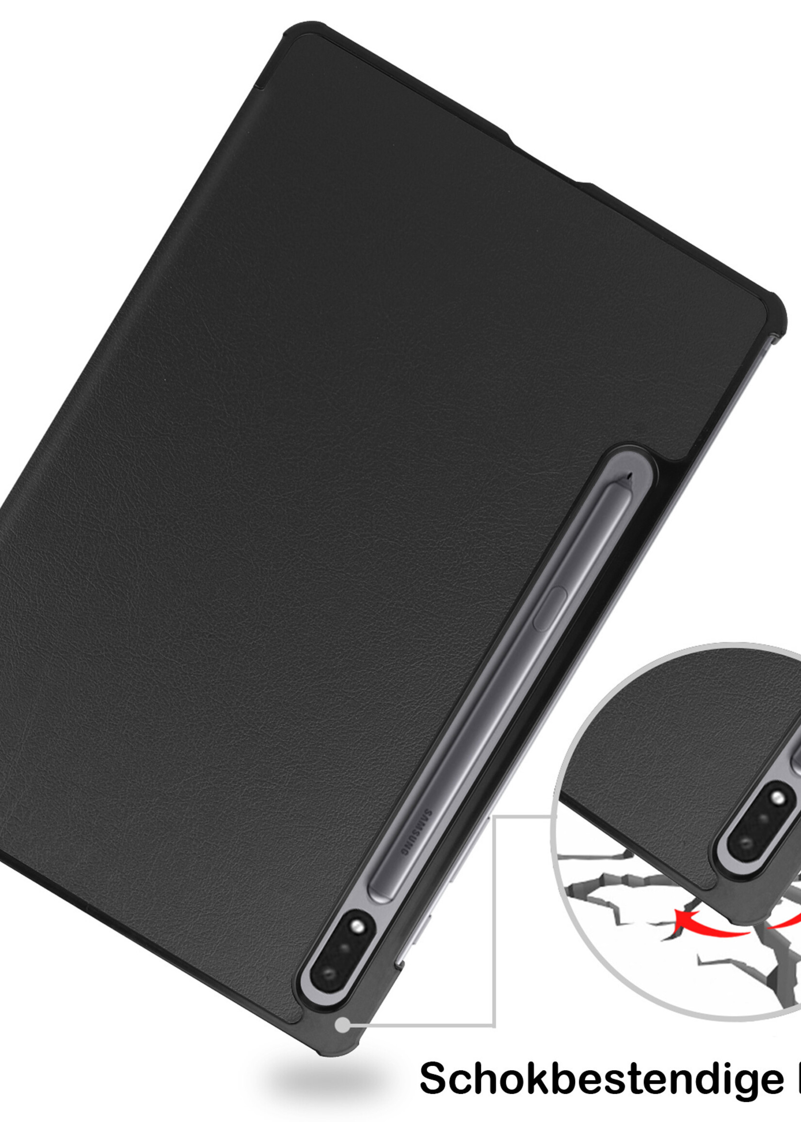 BTH Hoes Geschikt voor Samsung Galaxy Tab S8 Hoes Book Case Hoesje Trifold Cover Met Screenprotector - Hoesje Geschikt voor Samsung Tab S8 Hoesje Bookcase - Zwart
