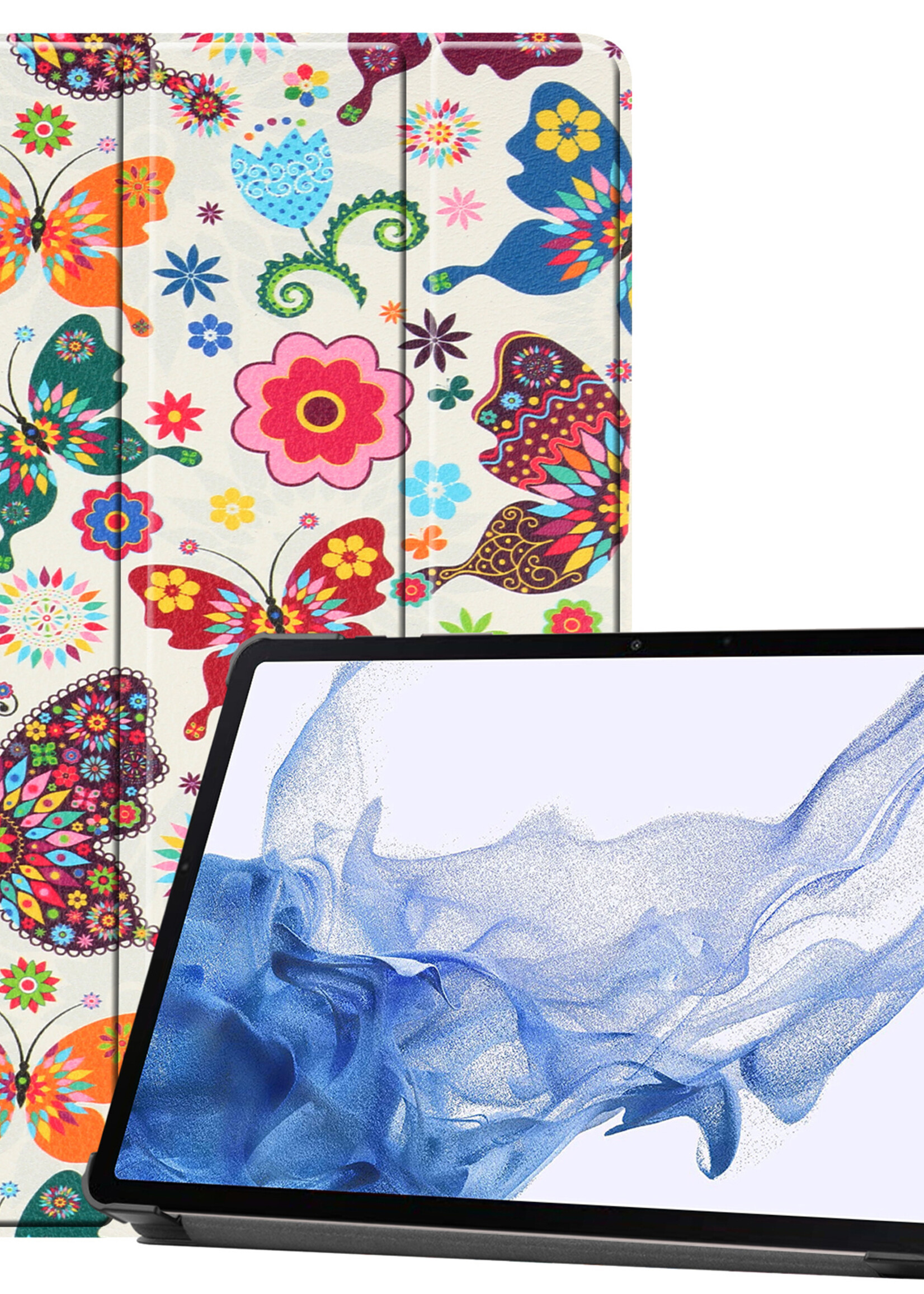 BTH Samsung Tab S8 Plus Hoes Book Case Hoesje Met S Pen Uitsparing - Samsung Galaxy Tab S8 Plus Hoesje Cover - Vlinder