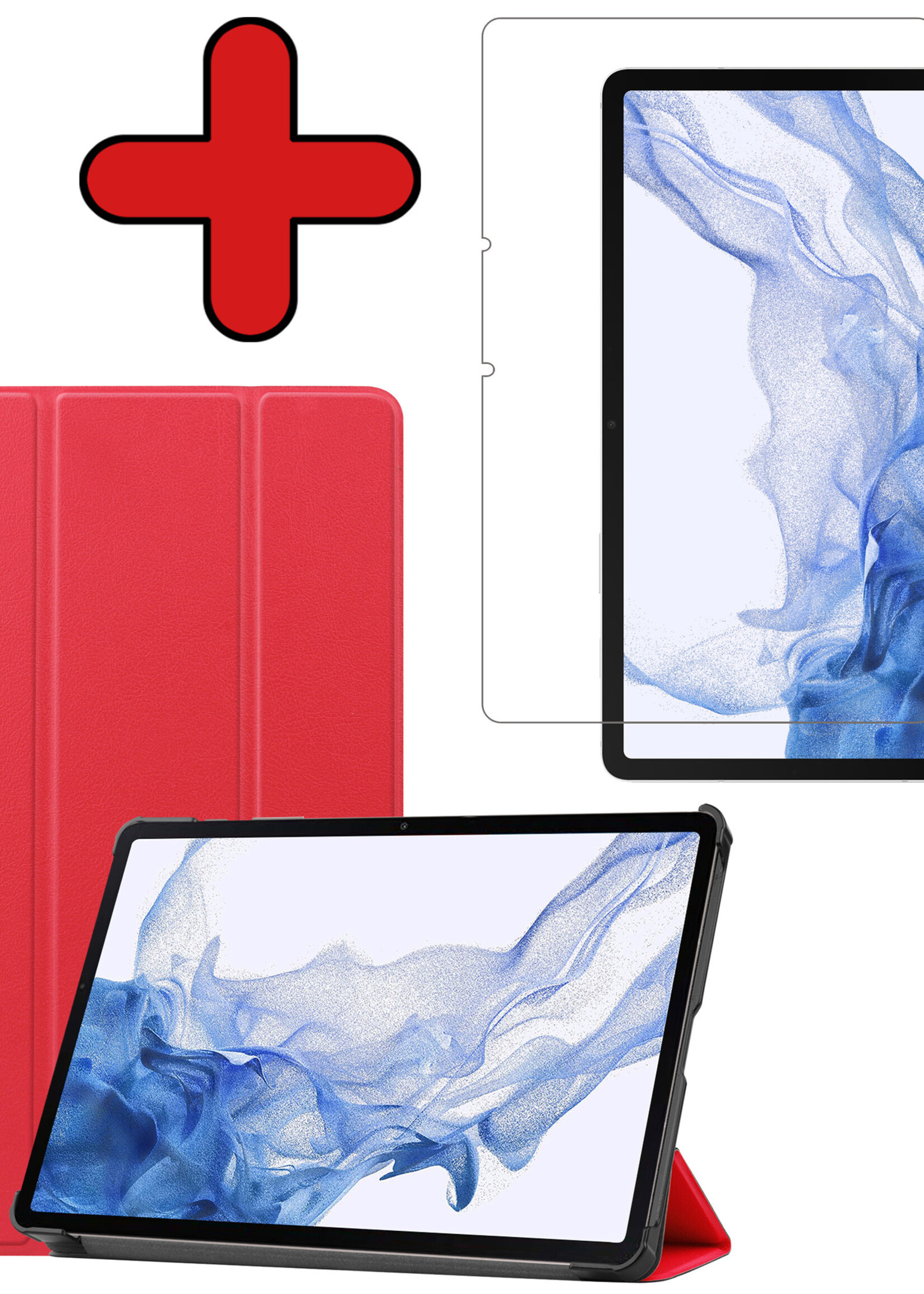 BTH Hoes Geschikt voor Samsung Galaxy Tab S8 Plus Hoes Book Case Hoesje Trifold Cover Met Screenprotector - Hoesje Geschikt voor Samsung Tab S8 Plus Hoesje Bookcase - Rood