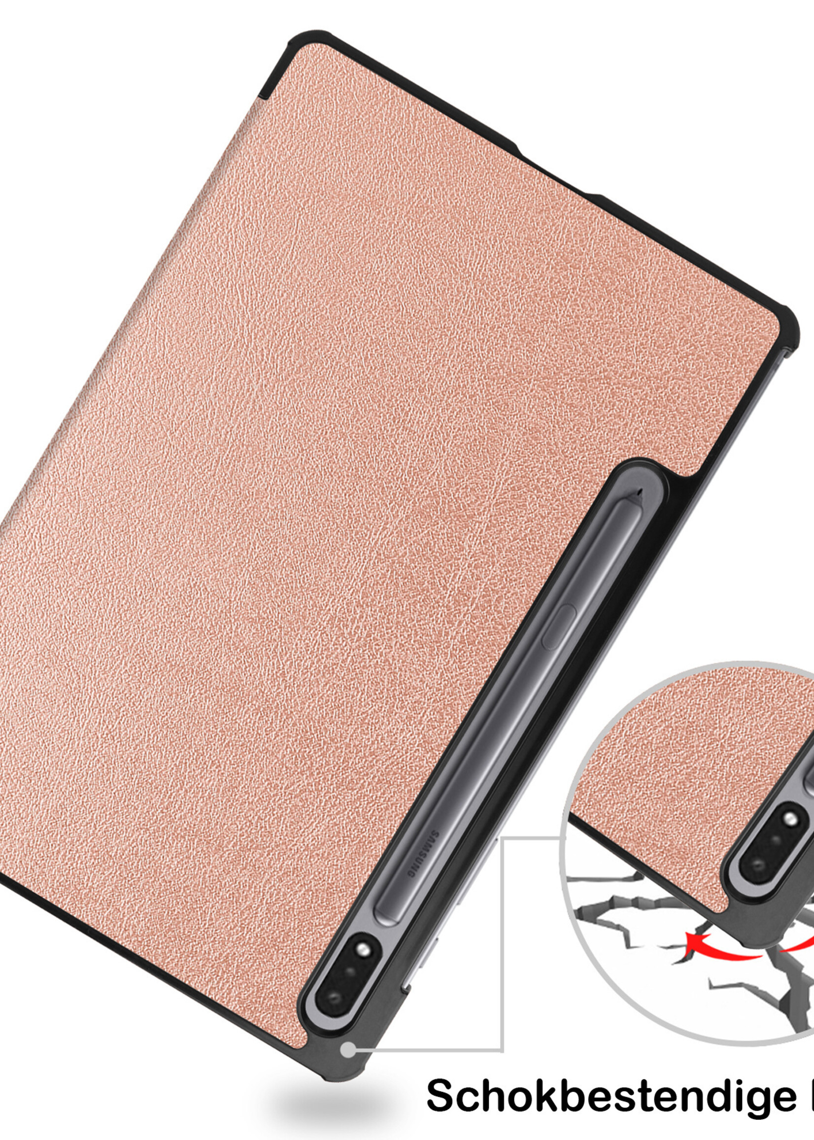 BTH Hoes Geschikt voor Samsung Galaxy Tab S8 Plus Hoes Book Case Hoesje Trifold Cover Met Screenprotector - Hoesje Geschikt voor Samsung Tab S8 Plus Hoesje Bookcase - Rosé goud