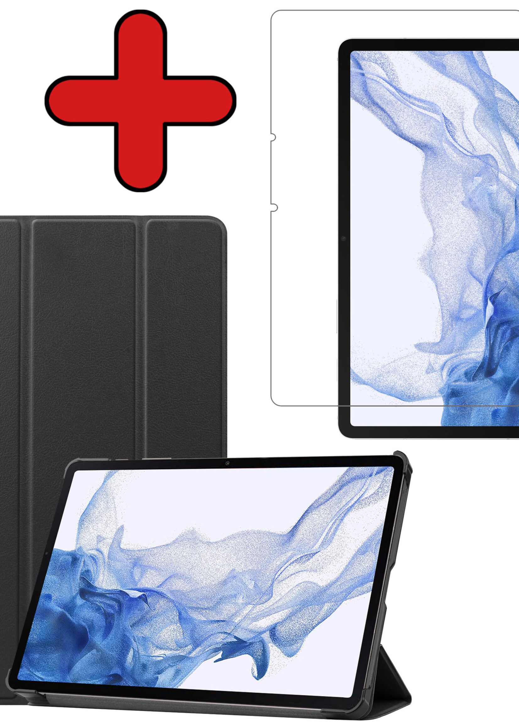 BTH Hoes Geschikt voor Samsung Galaxy Tab S8 Plus Hoes Book Case Hoesje Trifold Cover Met Screenprotector - Hoesje Geschikt voor Samsung Tab S8 Plus Hoesje Bookcase - Zwart