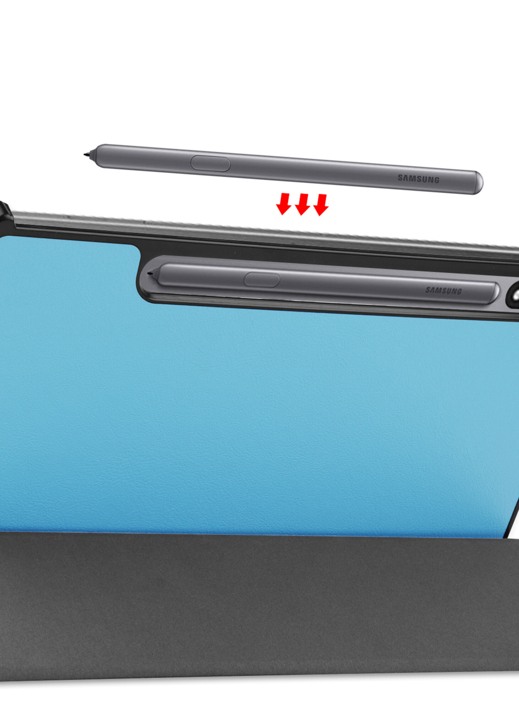 BTH Samsung Tab S8 Ultra Hoes Book Case Hoesje Met S Pen Uitsparing - Samsung Galaxy Tab S8 Ultra Hoesje Cover - Licht Blauw