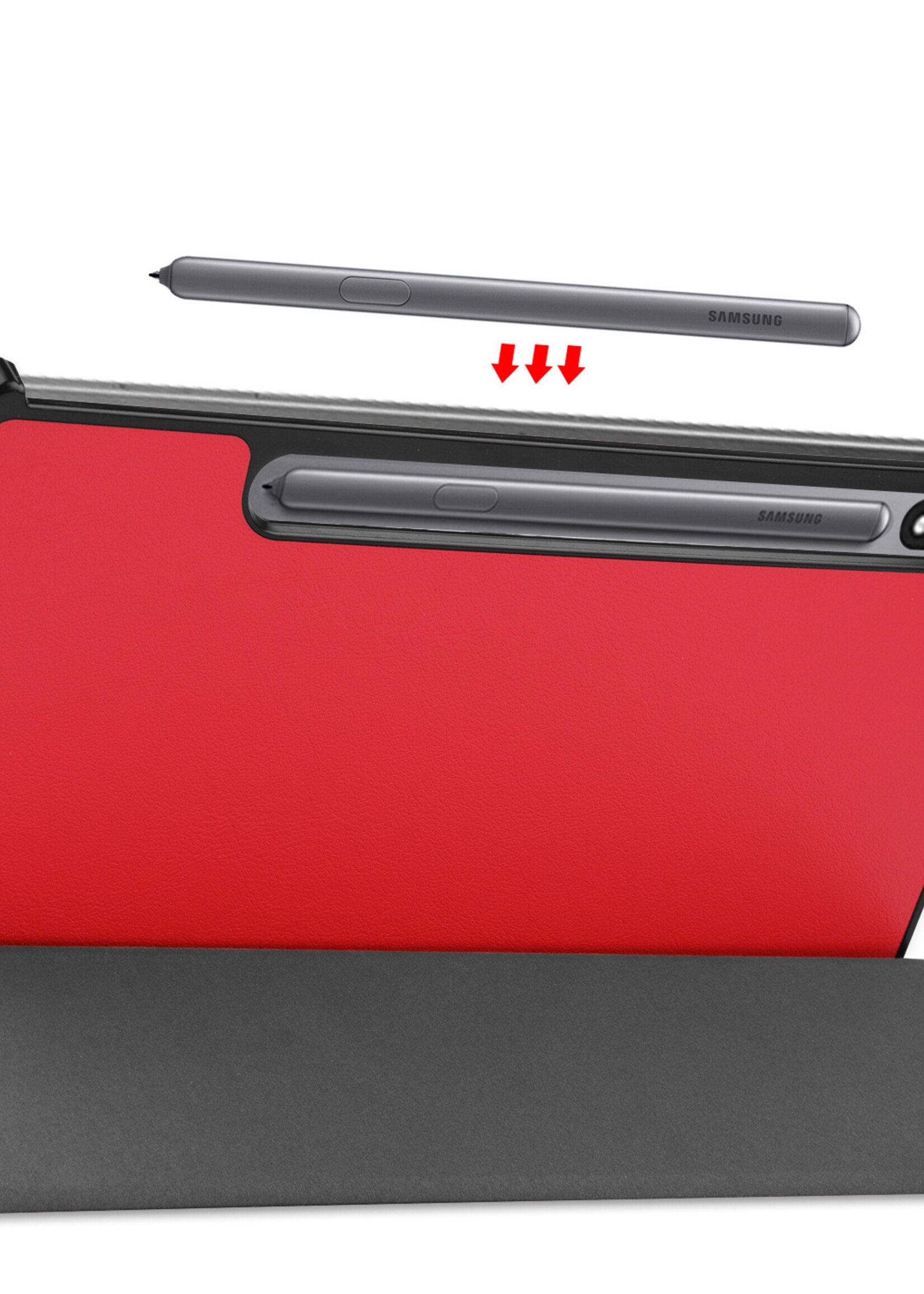 BTH Samsung Tab S8 Ultra Hoes Book Case Hoesje Met S Pen Uitsparing - Samsung Galaxy Tab S8 Ultra Hoesje Cover - Rood