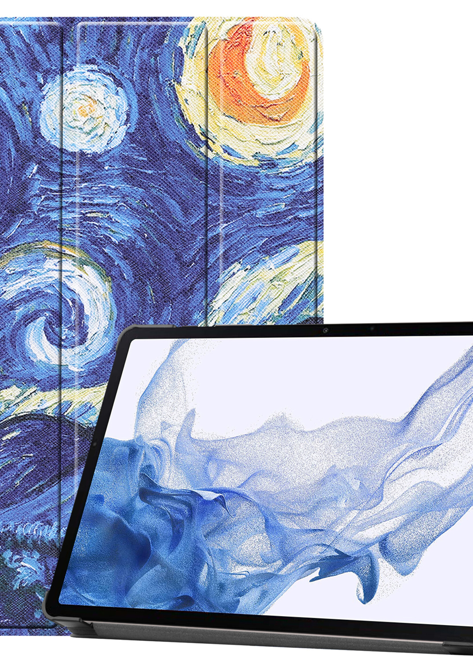 BTH Samsung Tab S8 Ultra Hoes Book Case Hoesje Met S Pen Uitsparing - Samsung Galaxy Tab S8 Ultra Hoesje Cover - Sterrenhemel