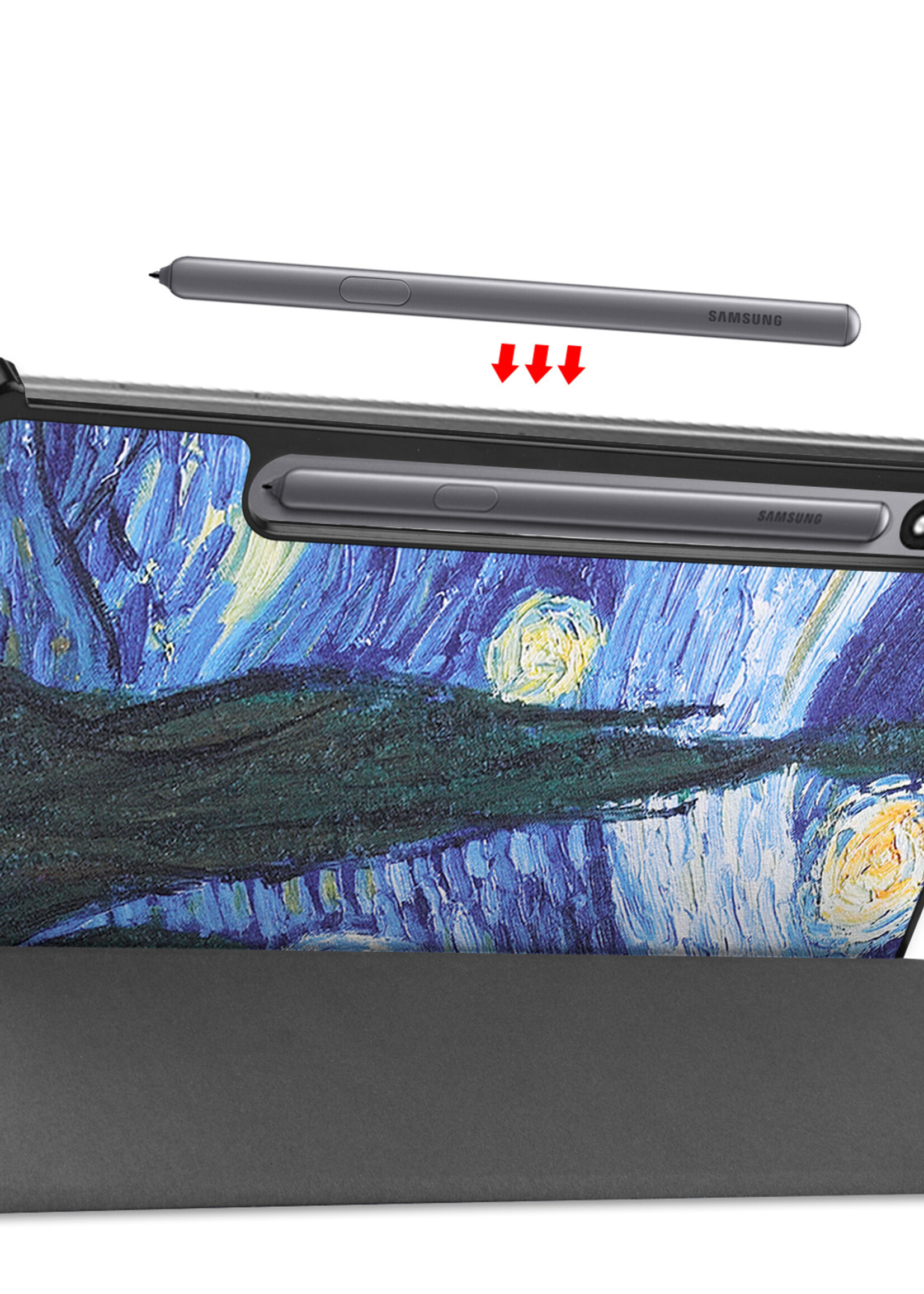 BTH Samsung Tab S8 Ultra Hoes Book Case Hoesje Met S Pen Uitsparing - Samsung Galaxy Tab S8 Ultra Hoesje Cover - Sterrenhemel