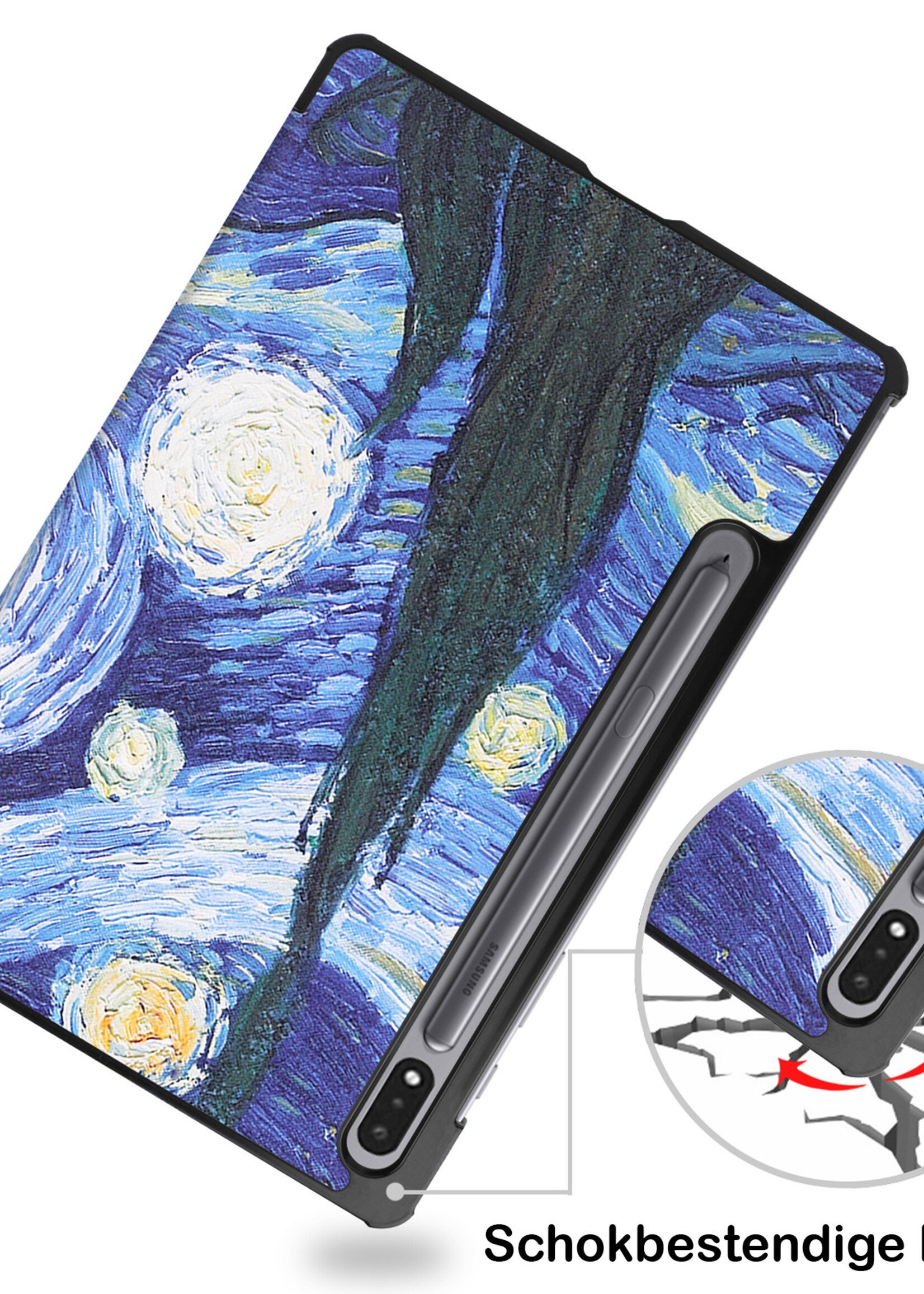 BTH Samsung Tab S8 Ultra Hoes Book Case Hoesje Met S Pen Uitsparing - Samsung Galaxy Tab S8 Ultra Hoesje Cover - Sterrenhemel
