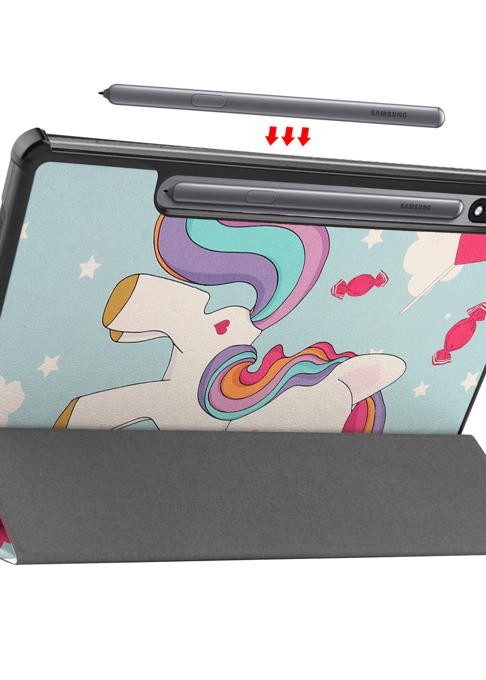 BTH Samsung Tab S8 Ultra Hoes Book Case Hoesje Met S Pen Uitsparing - Samsung Galaxy Tab S8 Ultra Hoesje Cover - Unicorn