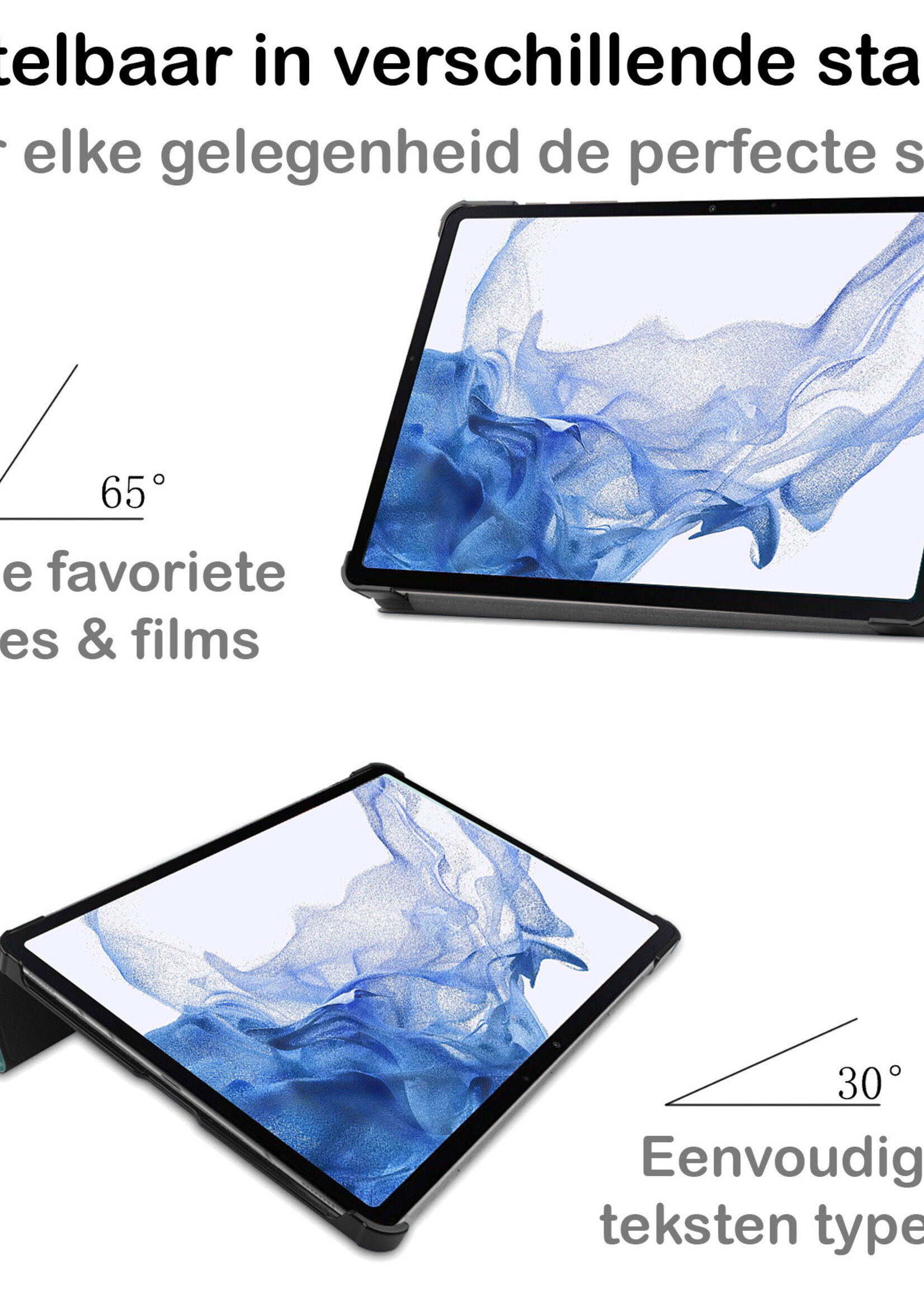 BTH Hoes Geschikt voor Samsung Galaxy Tab S8 Ultra Hoes Book Case Hoesje Trifold Cover Met Screenprotector - Hoesje Geschikt voor Samsung Tab S8 Ultra Hoesje Bookcase - Donkergroen