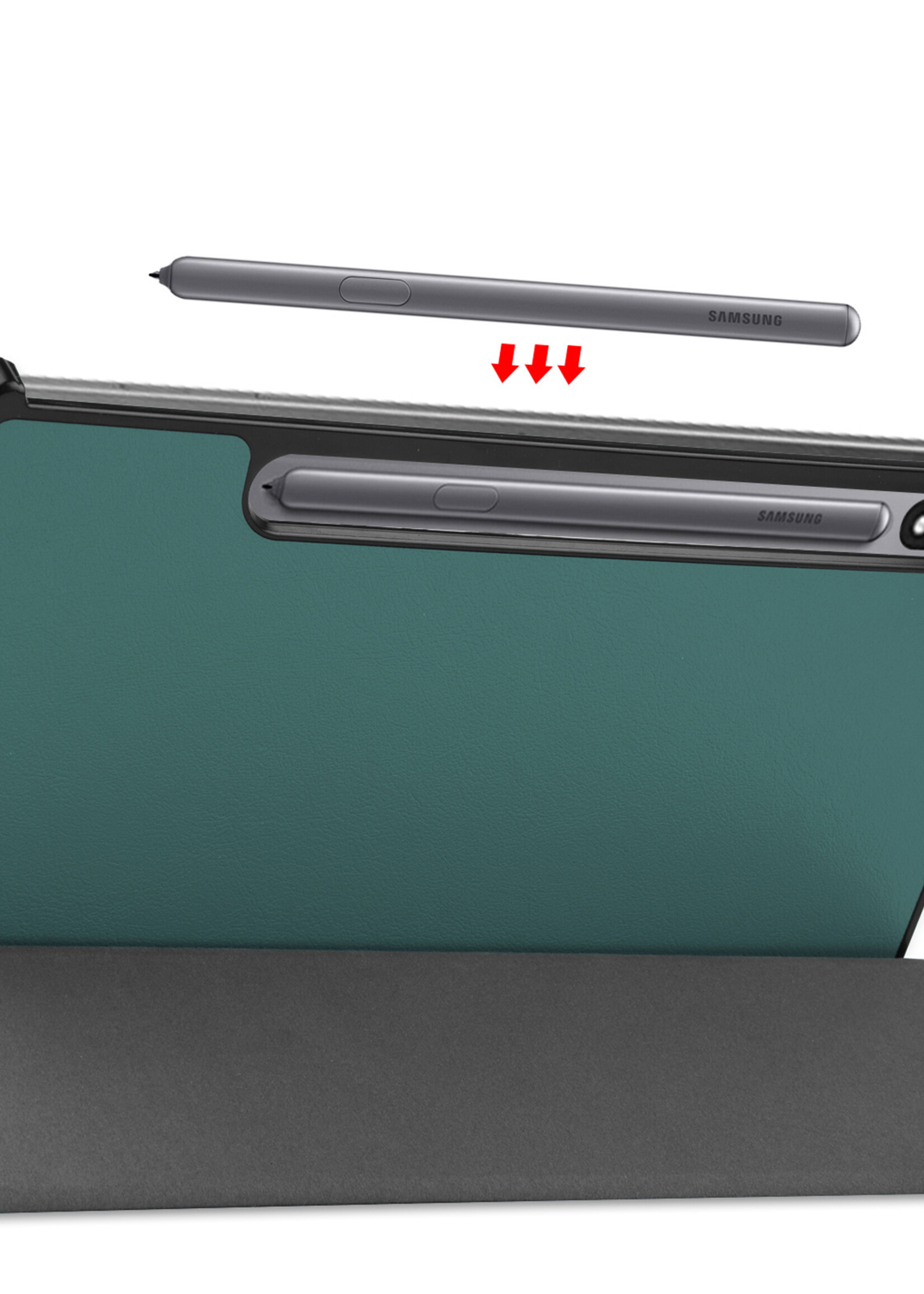 BTH Hoes Geschikt voor Samsung Galaxy Tab S8 Ultra Hoes Book Case Hoesje Trifold Cover Met Screenprotector - Hoesje Geschikt voor Samsung Tab S8 Ultra Hoesje Bookcase - Donkergroen