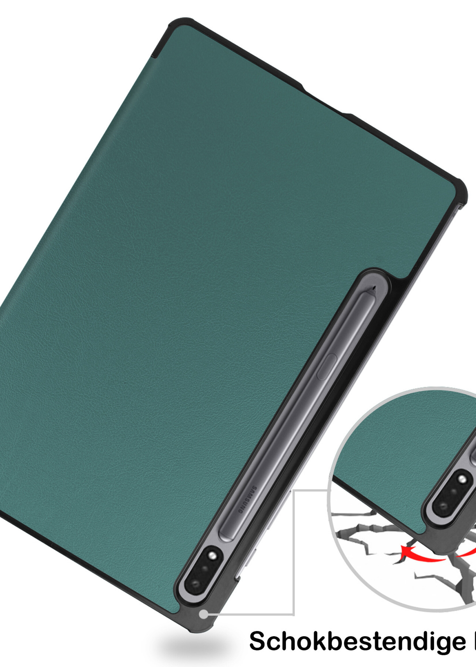 BTH Hoes Geschikt voor Samsung Galaxy Tab S8 Ultra Hoes Book Case Hoesje Trifold Cover Met Screenprotector - Hoesje Geschikt voor Samsung Tab S8 Ultra Hoesje Bookcase - Donkergroen